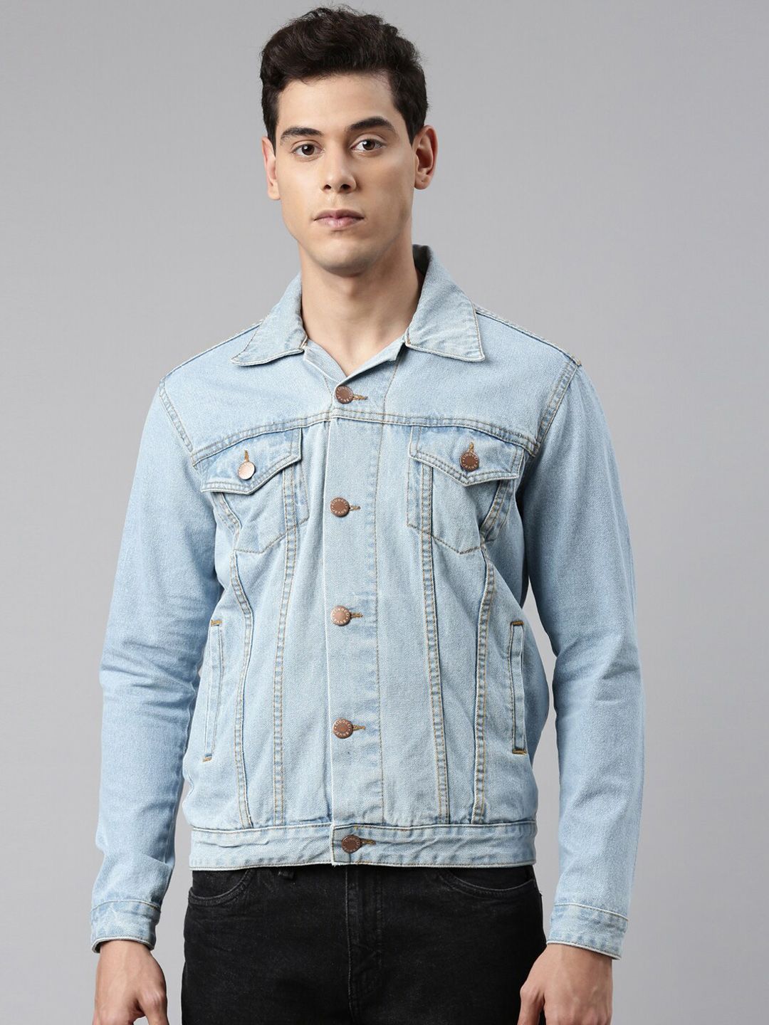 CINOCCI Men Blue Denim Jacket with Patchwork-picture-24