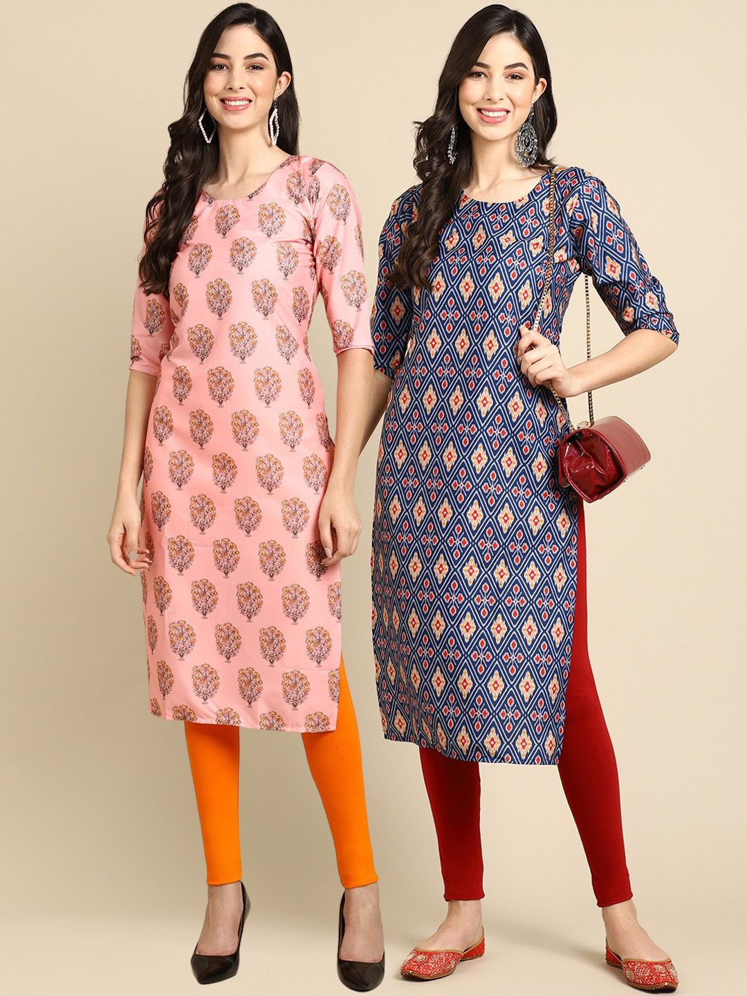 7threads KALINI Pack Of 2 Women Blue & Peach-Coloured Printed Crepe Kurta-picture-12