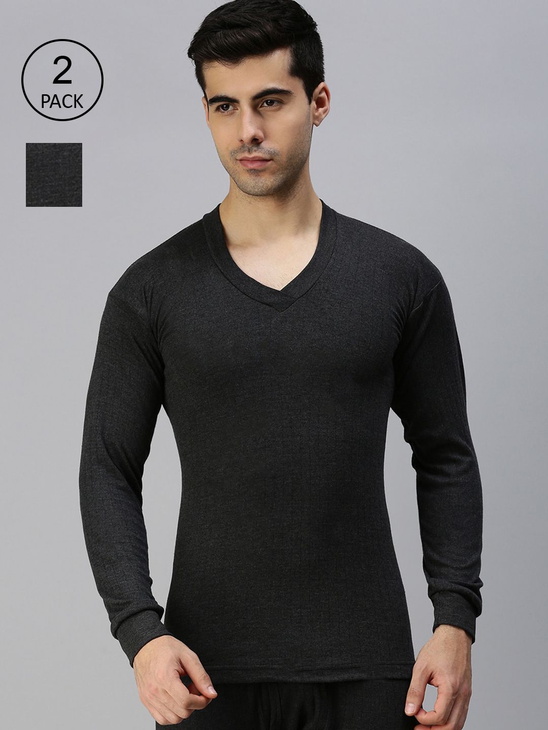LUX PARKER Men Pack Of 2 Black Solid  Cotton Thermal Top-picture-28