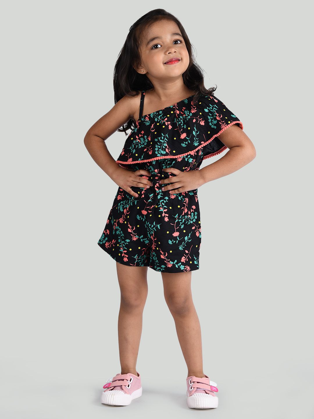 Zalio Girls Black & Blue Printed One-shoulder Jumpsuit-picture-39