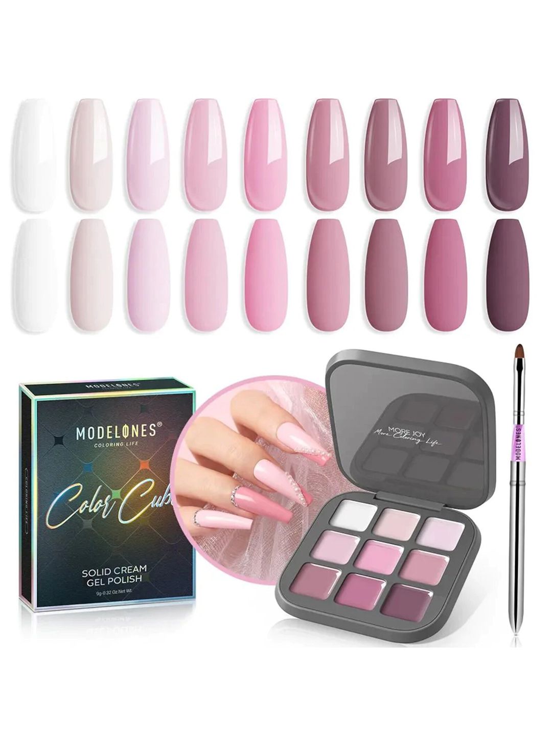 Modelones 9 Shades Color Cube Solid Cream UV Gel Nail Polish Palette 9g - Refreshing Grapefruit-image-4