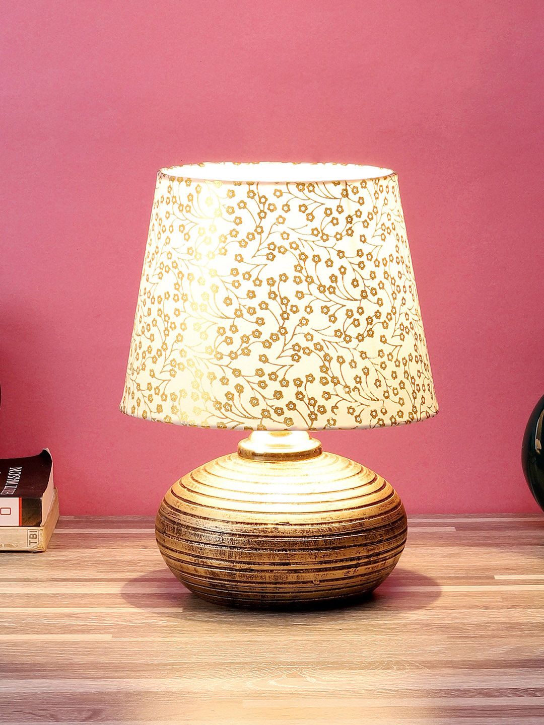 foziq Copper & Gold-Toned Printed Metal Table Lamp-image-47