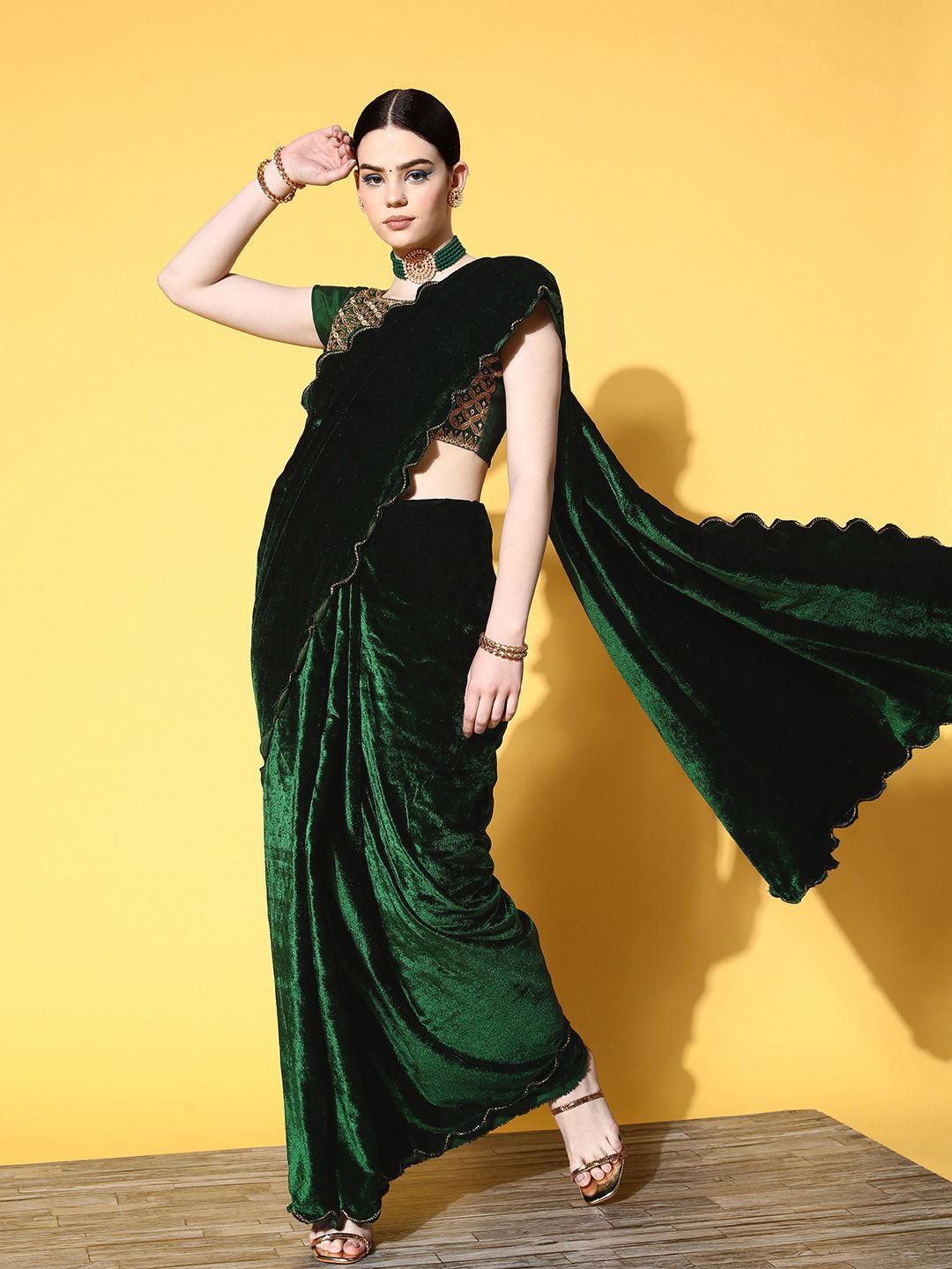 Mitera Solid Saree with Embellished border