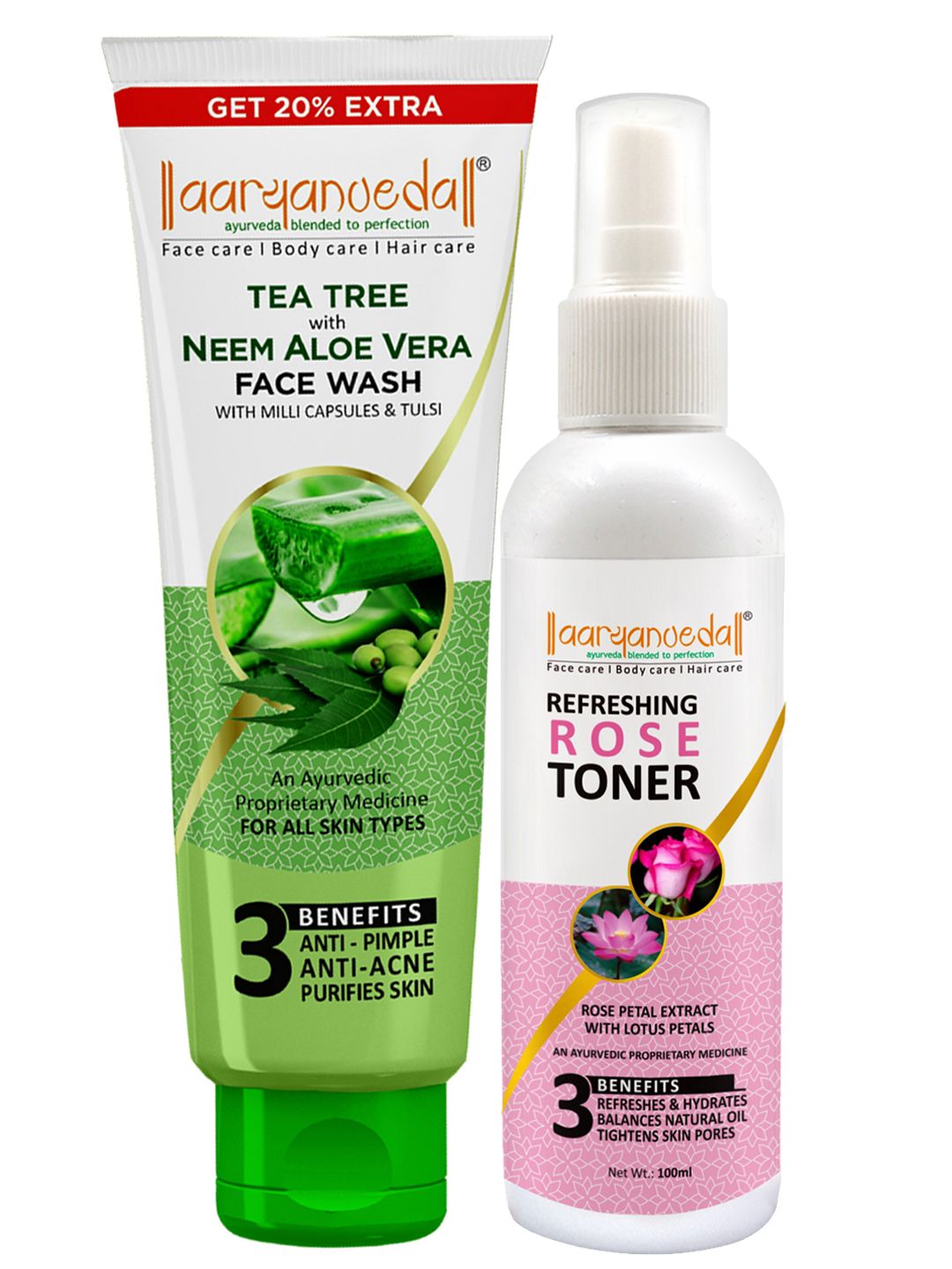 Aryanveda Set Of 2 Tea Tree Neem Aloevera Face Wash 120ml & Rose Face Toner 100ml-image-22