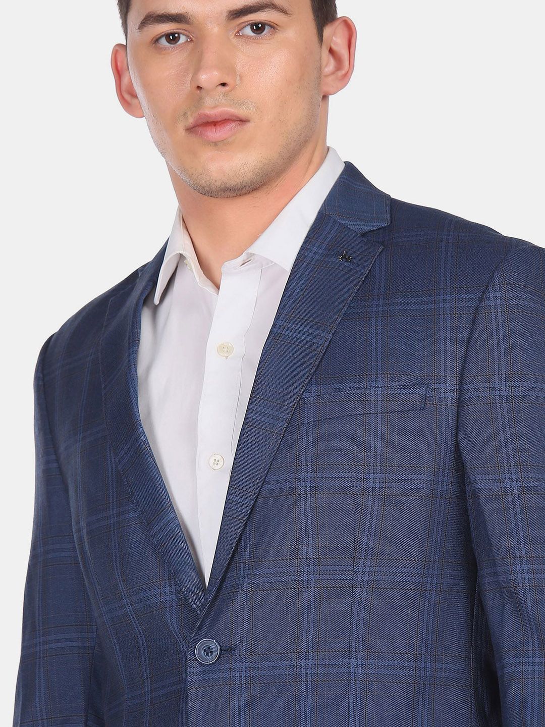 Buy Louis Philippe Men Navy Blue & Beige Slim Fit Single Breasted Checked  Formal Linen Blazer - Blazers for Men 11549848