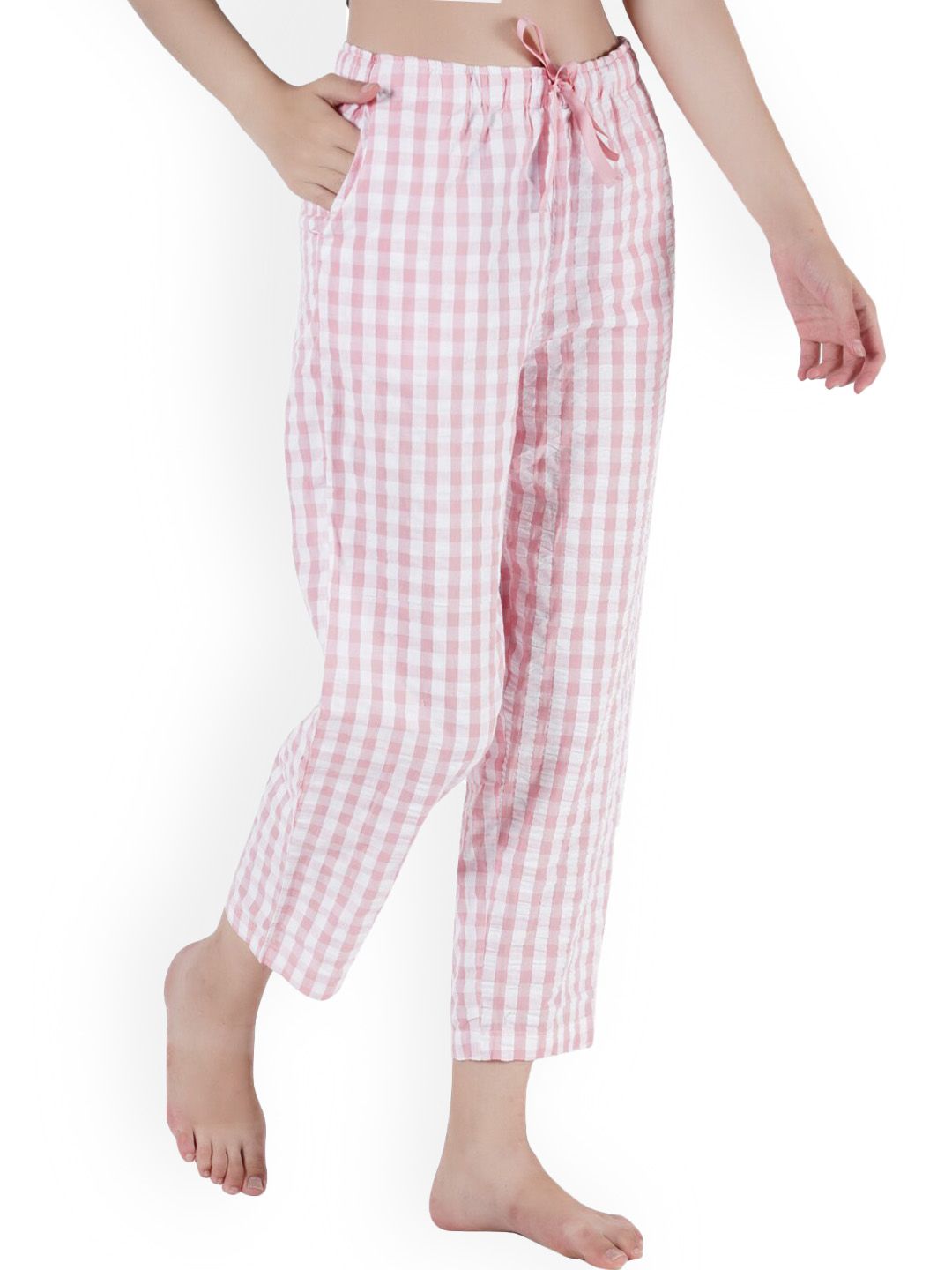 Style Shoes Women Pink & White Checked Lounge Pants-picture-29