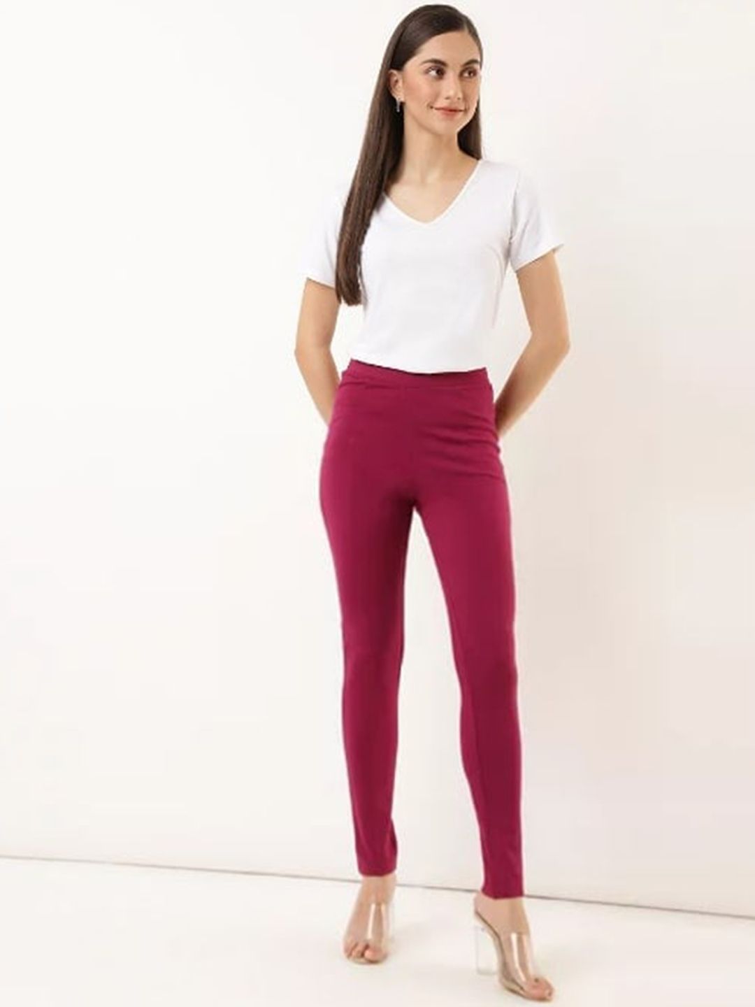 La Zoire Women Pink Solid Slim Fit Cropped Jeggings