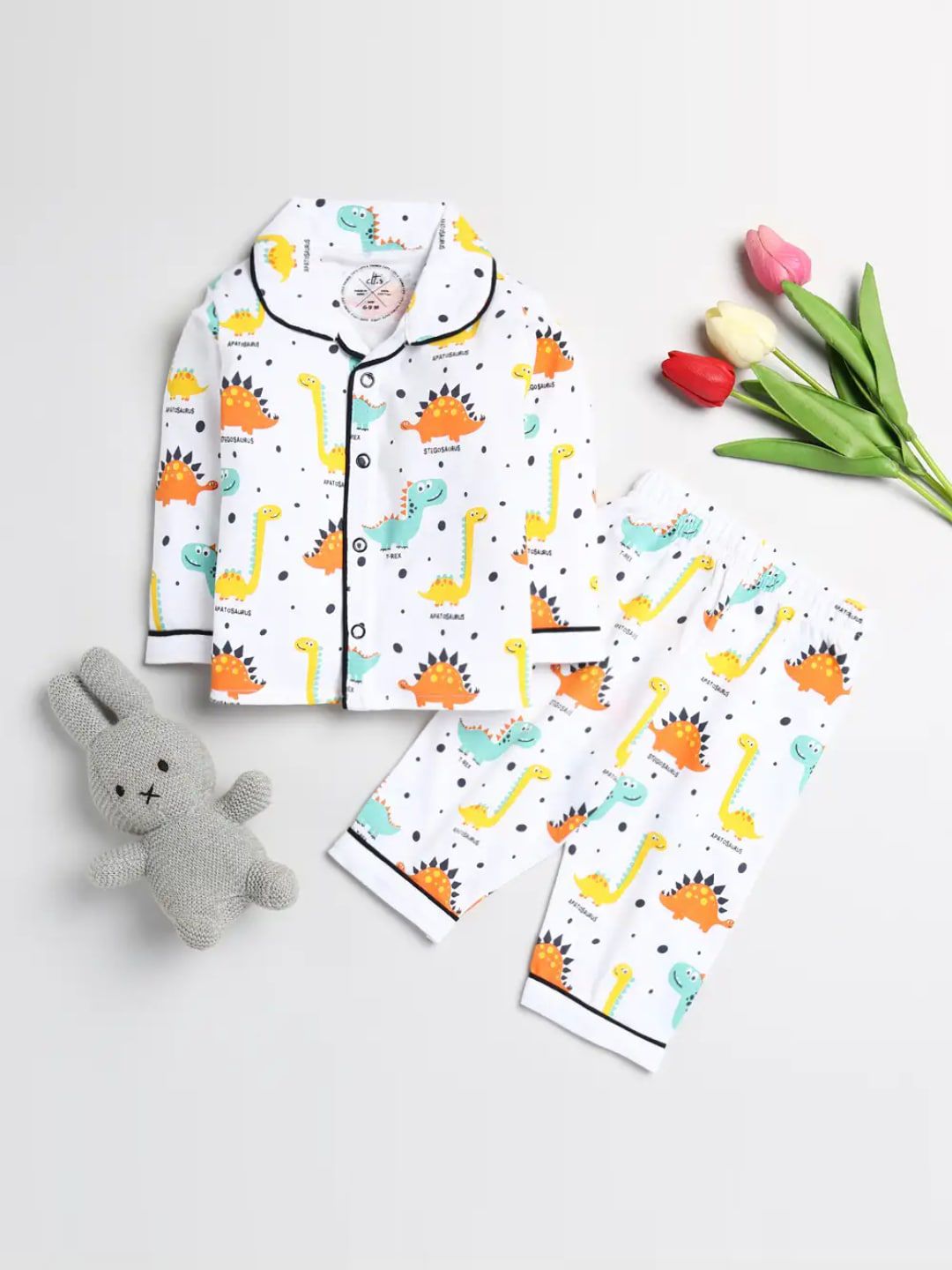 clt.s Clt s Unisex Kids White Printed Full Sleeve Night Suit-picture-14