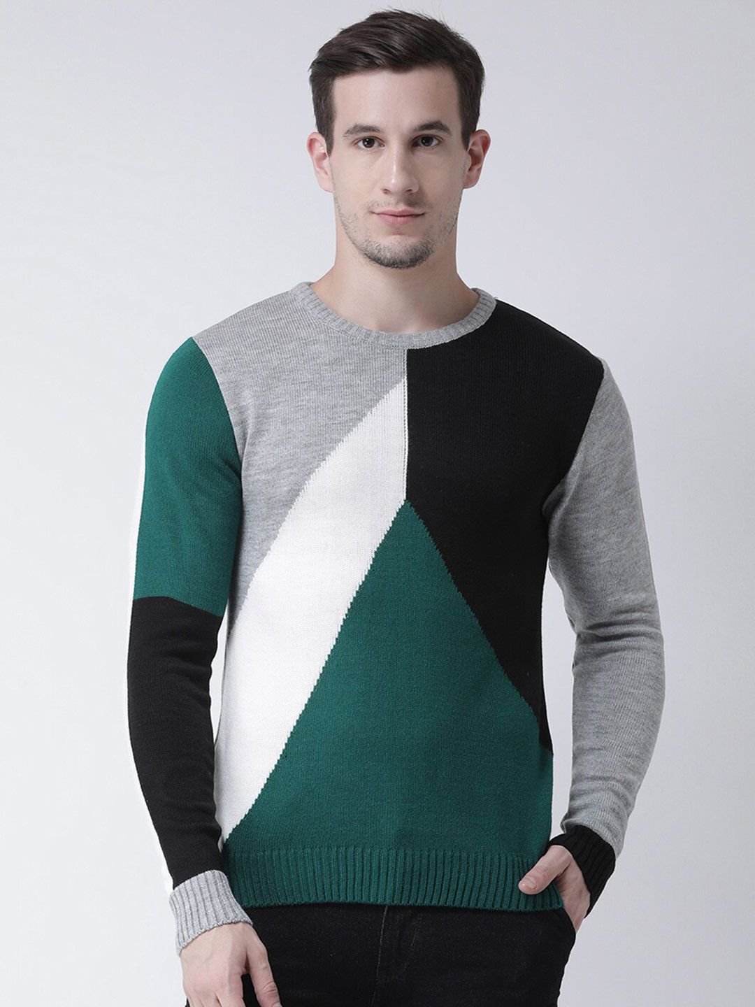 Club York Men Green & Black Colourblocked Pullover-picture-18