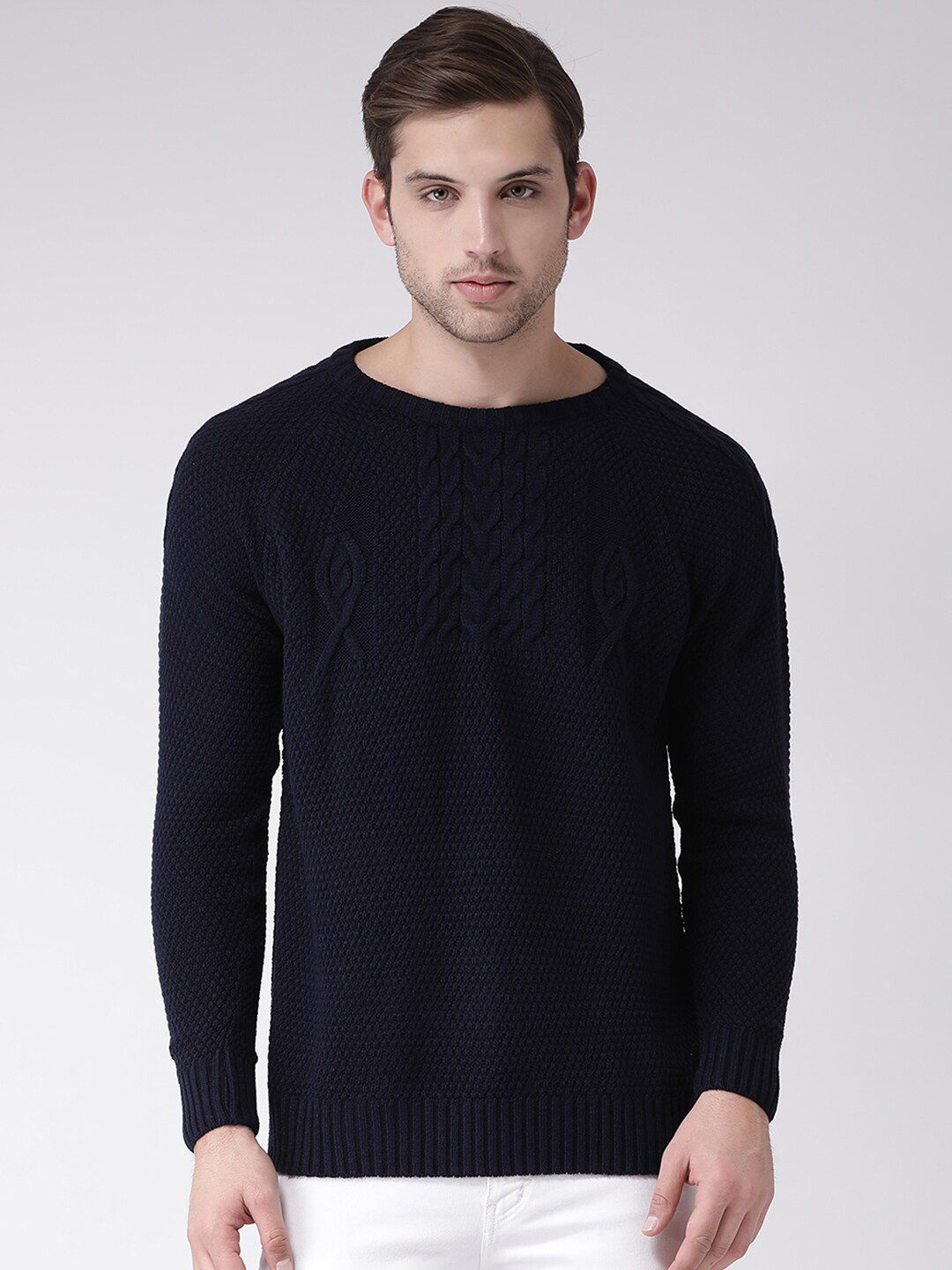 Club York Men Navy Blue Cable Knit Pullover-picture-40