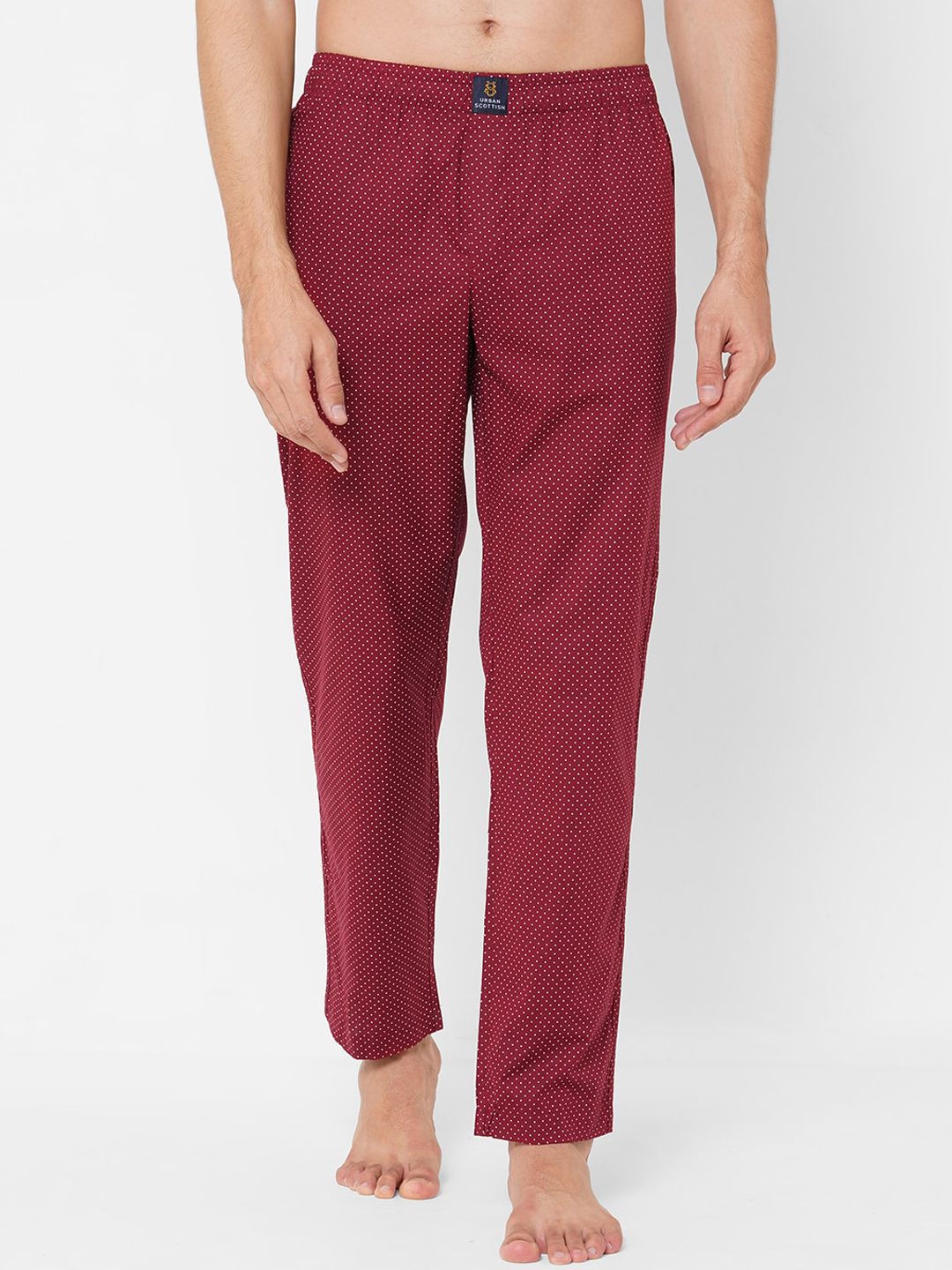 URBAN SCOTTISH Men Maroon & White Printed Pure Cotton Lounge Pants-picture-26