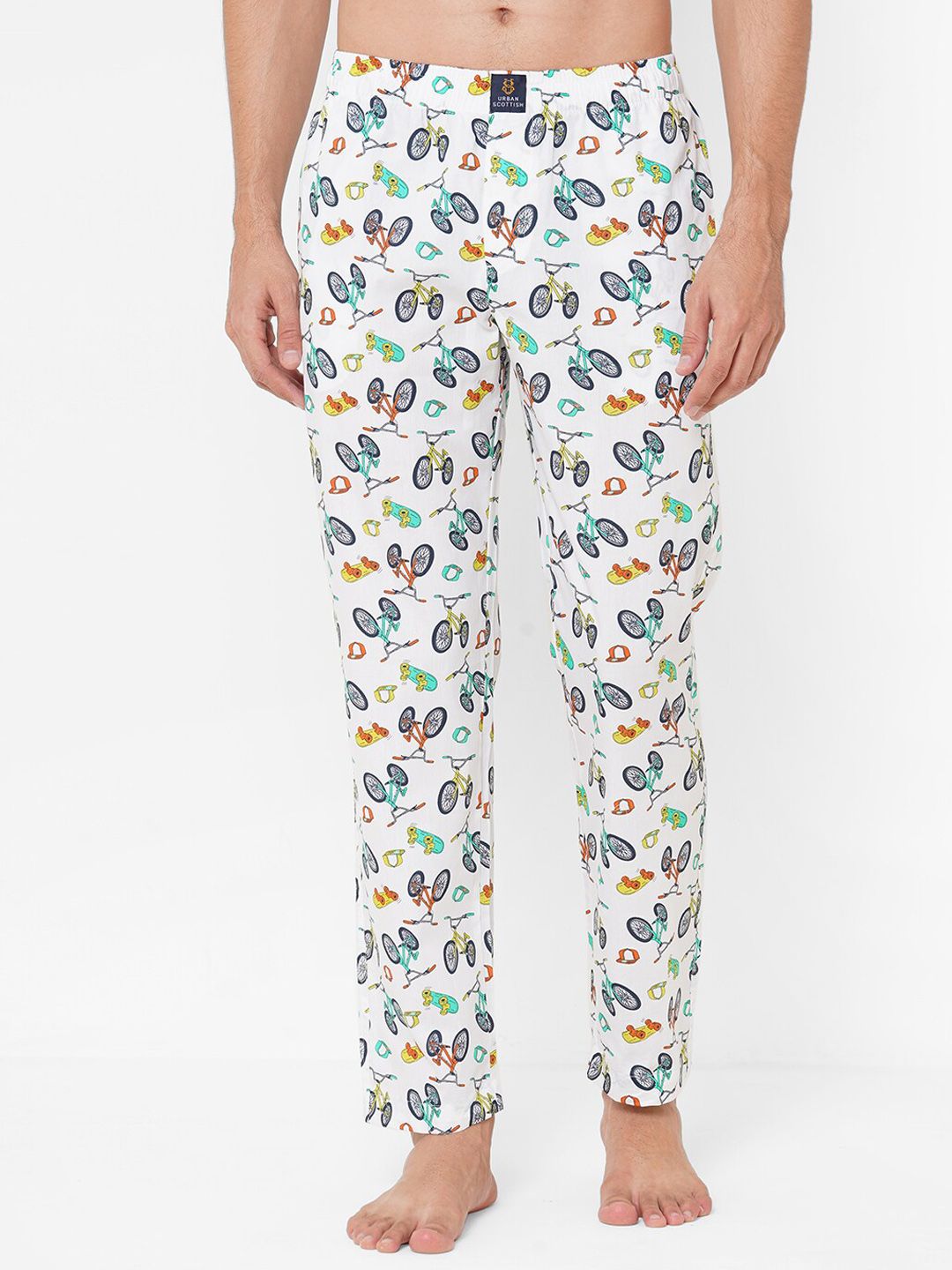 URBAN SCOTTISH Men White Printed Pure Cotton Lounge Pants-picture-34