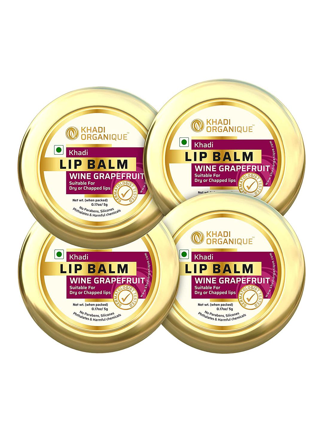 Khadi Organique Set Of 4 Wine Grapefruit Lip Balm with Aloe Vera & Shea Butter - 5g Each-image-15
