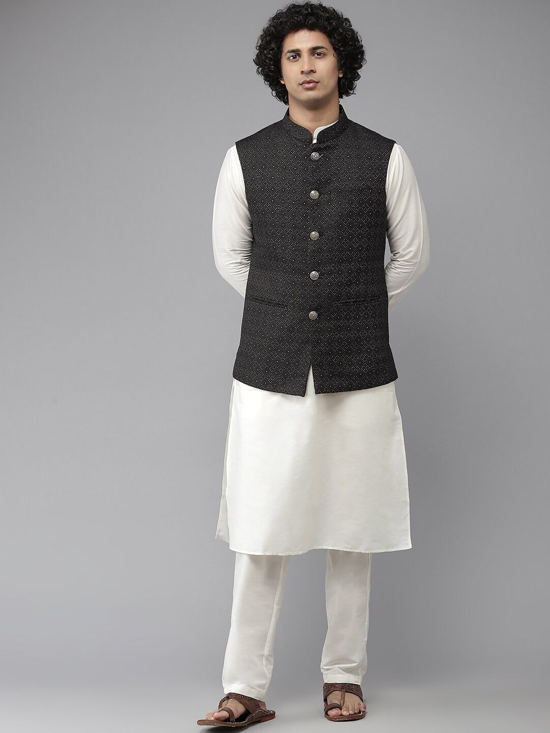 See Designs Men Black Woven Design Nehru Jacket-picture-41