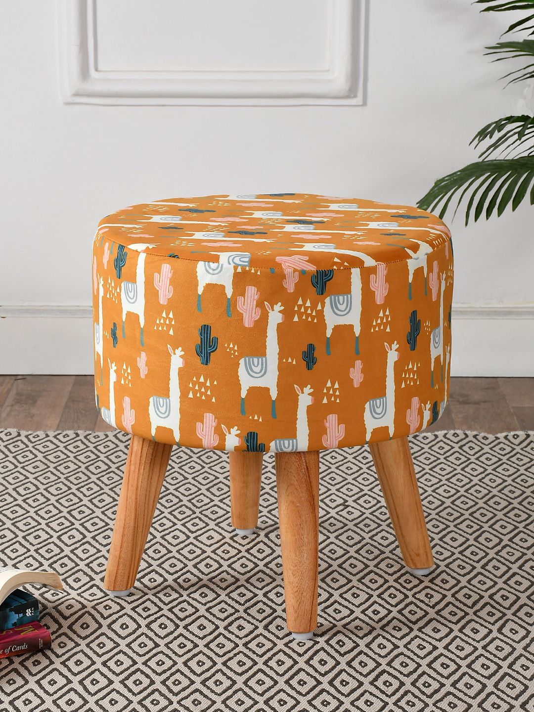 RIANCE CREATIONS Brown Printed Ottoman With Wooden Legs-image-22