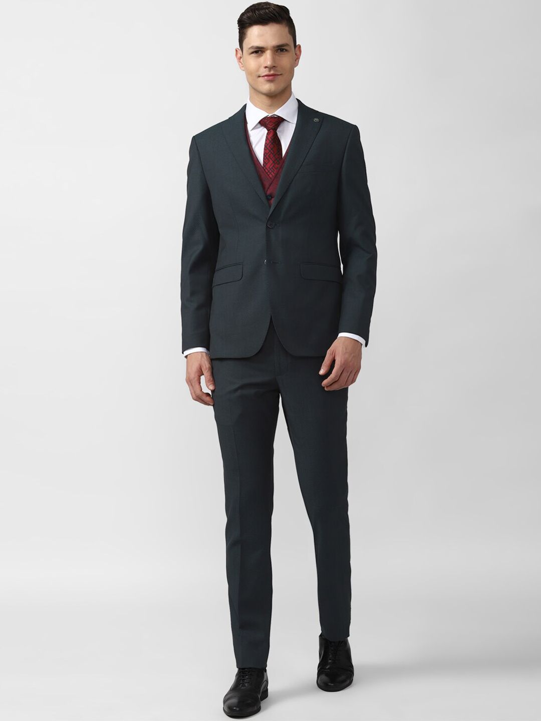 Peter England Elite Men Grey Solid Slim-Fit Single-Breasted Three-Piece Formal Suit-picture-17