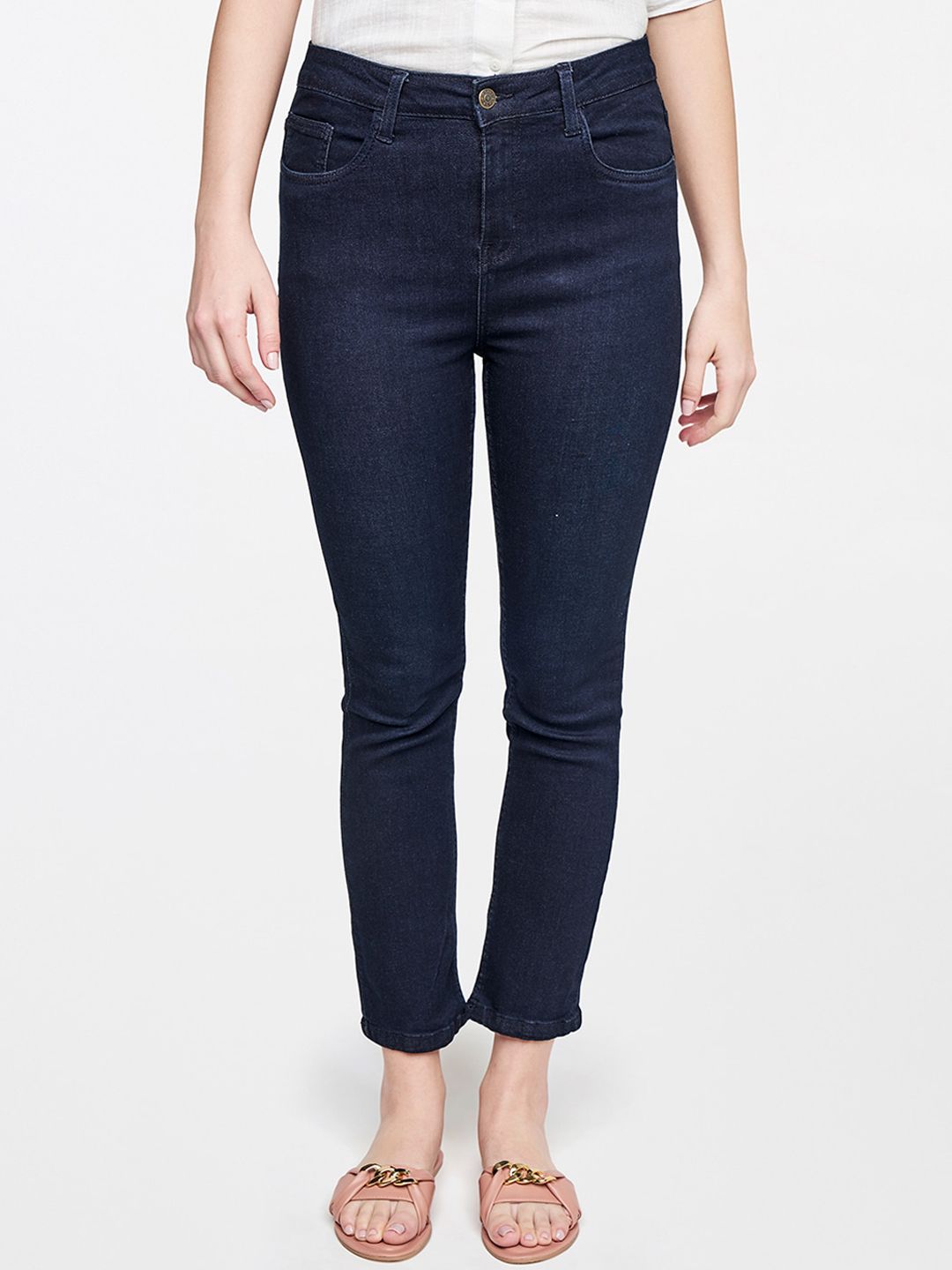 AND Women Blue Solid Straight Cropped Fit Trousers-picture-19