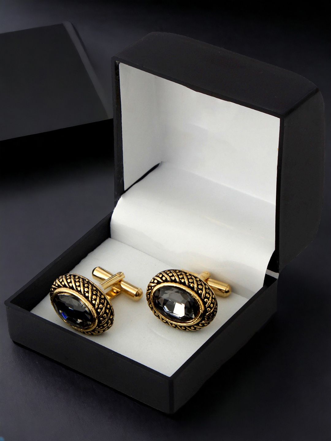 LUCKY JEWELLERY Grey Gold Plated Geometric Cufflink-picture-56
