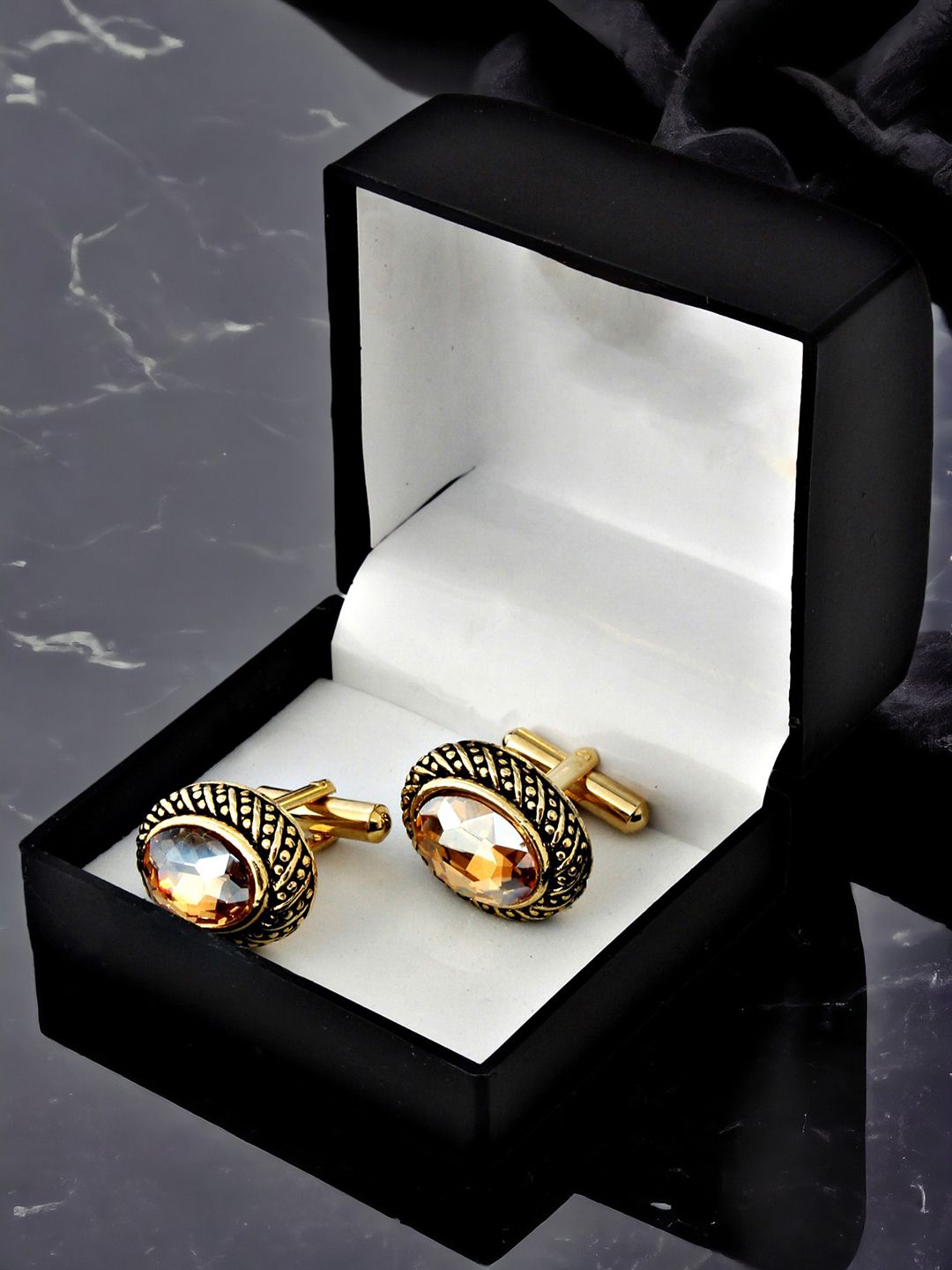 LUCKY JEWELLERY Gold Plated Geometric Cufflink-picture-30