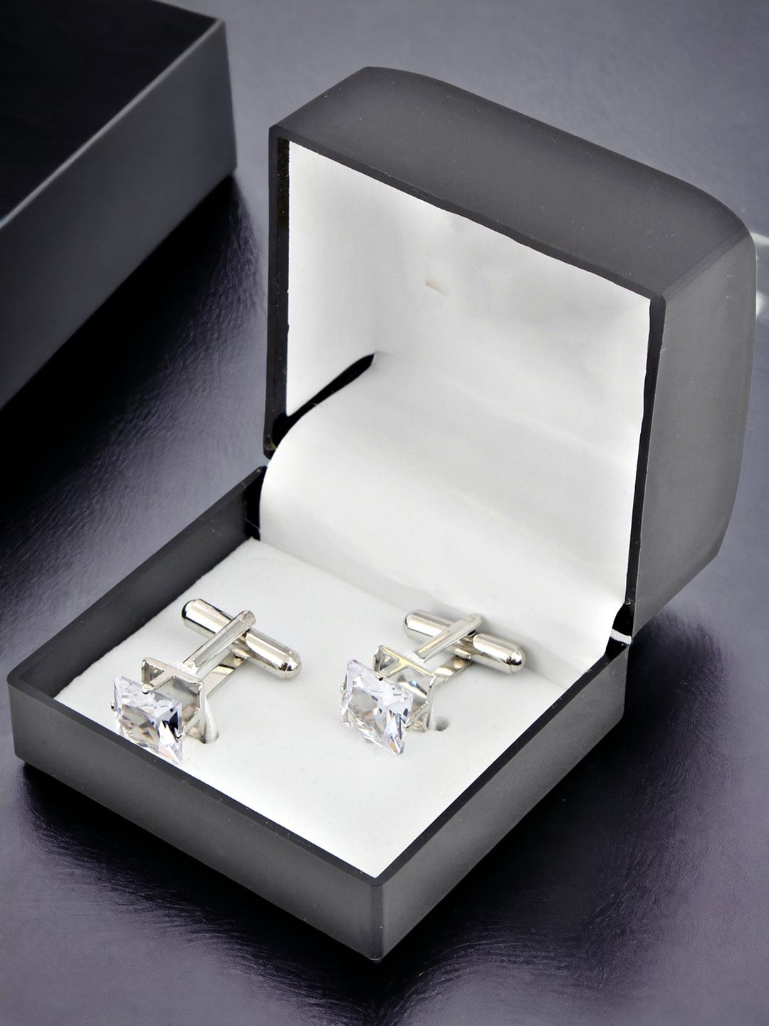 LUCKY JEWELLERY White Silver Plated Geometric Cufflink-picture-36