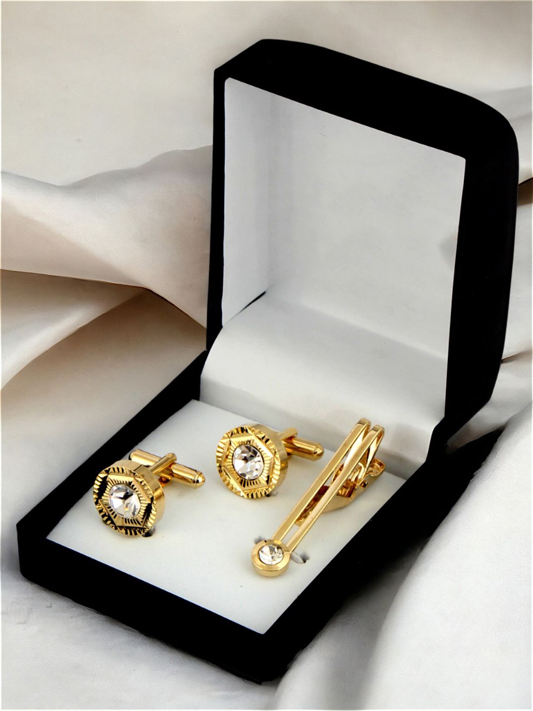 LUCKY JEWELLERY White Gold Plated Geometric Cufflink-image-34