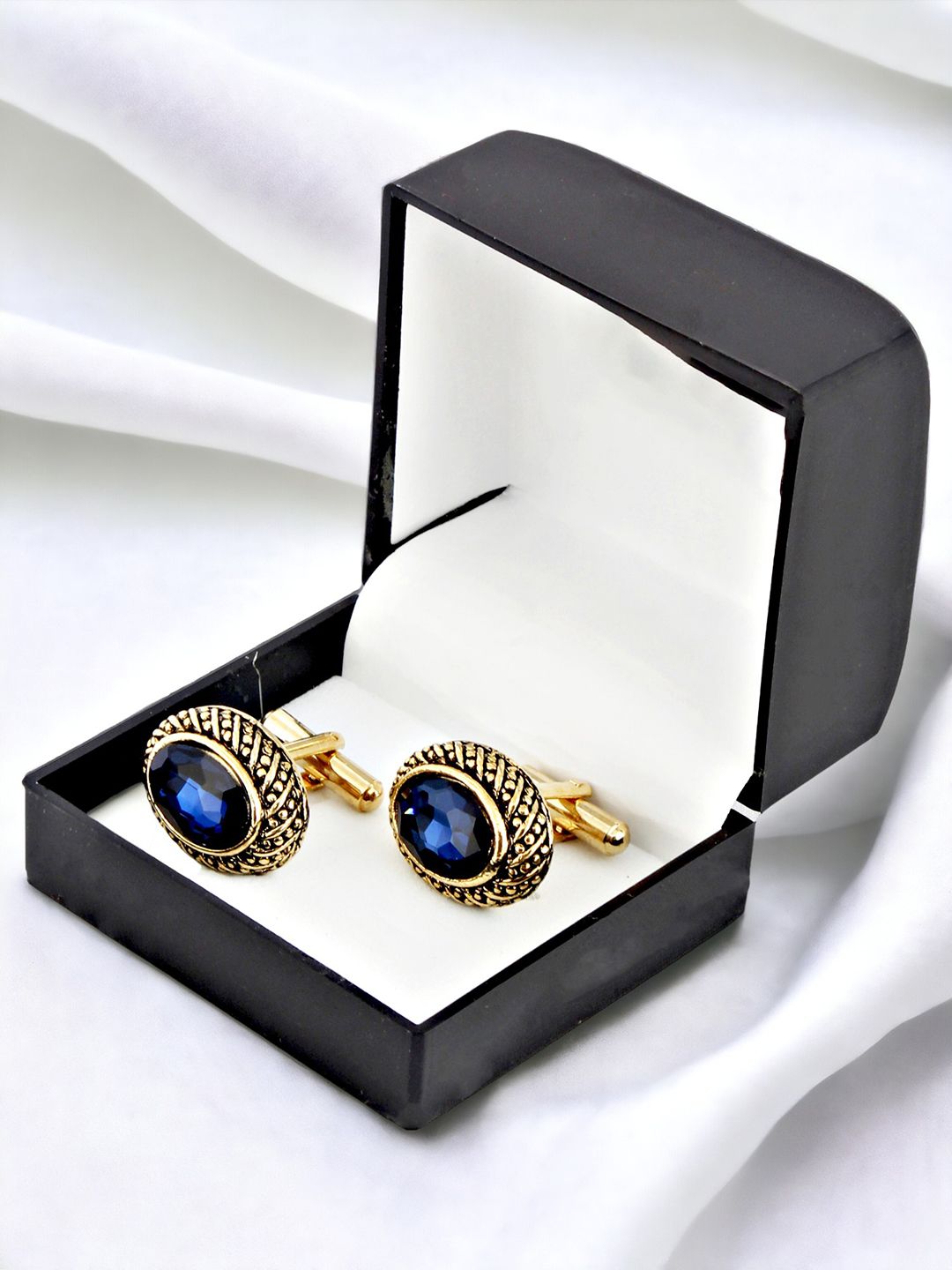 LUCKY JEWELLERY Blue Gold Plated Geometric Cufflink-picture-55