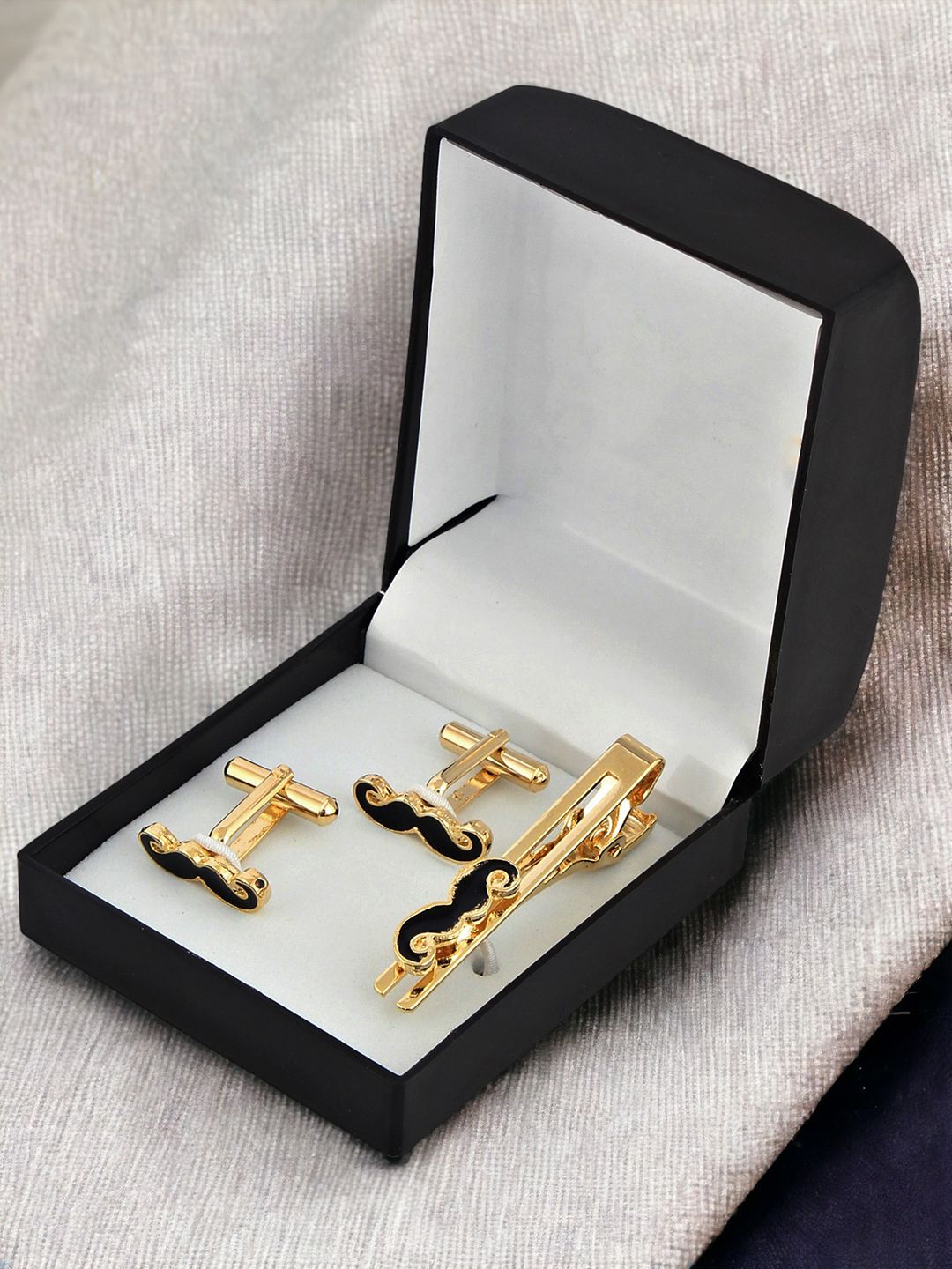 LUCKY JEWELLERY Gold Plated Black Quirky Cufflink-picture-45