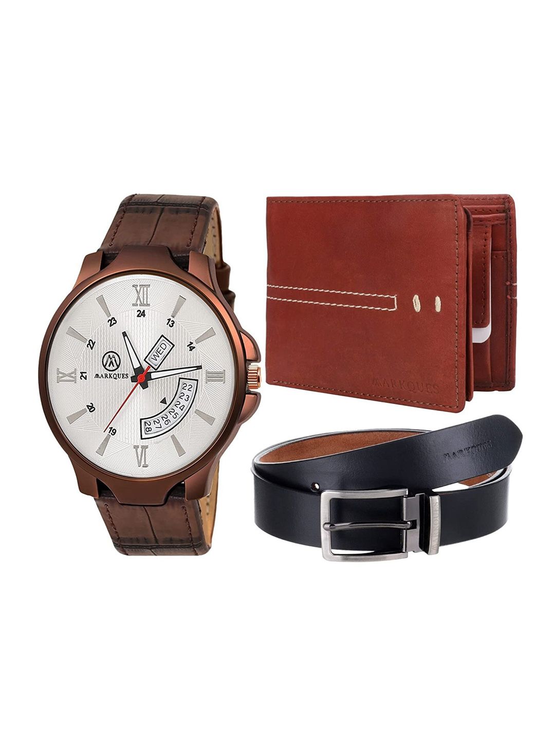 MARKQUES Men Brown & Black Leather Accessory Gift Set-image-15