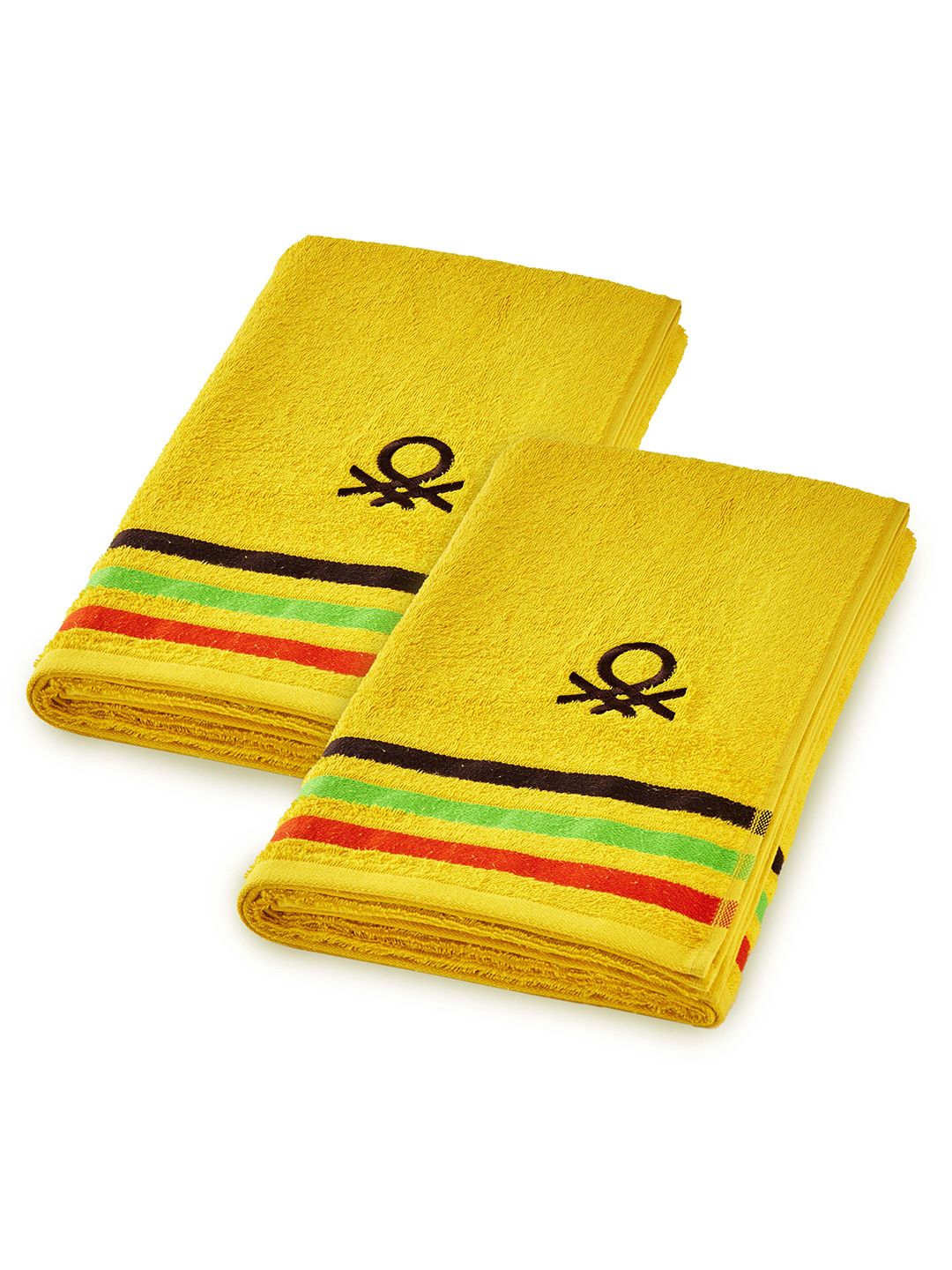 United Colors of Benetton Pack Of 2 Yellow Solid 450 GSM Cotton Hand Towel