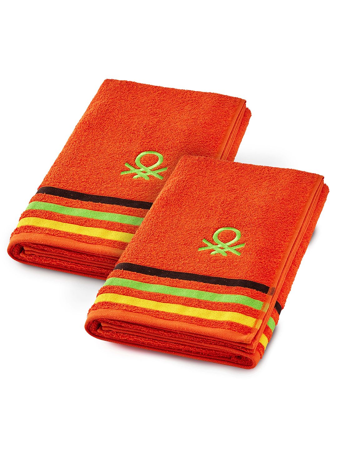 United Colors of Benetton Pack Of 2 Orange Coloured Solid 450 GSM Cotton Hand Towel