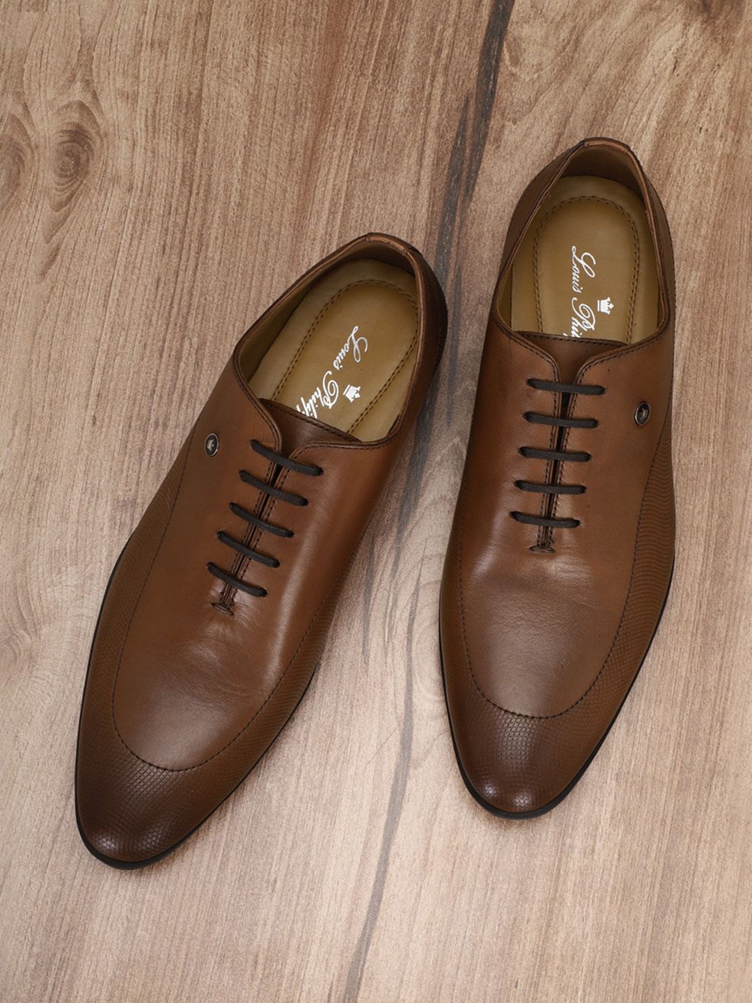 Louis Philippe Men Brown Textured Formal Derbys Shoes-picture-40