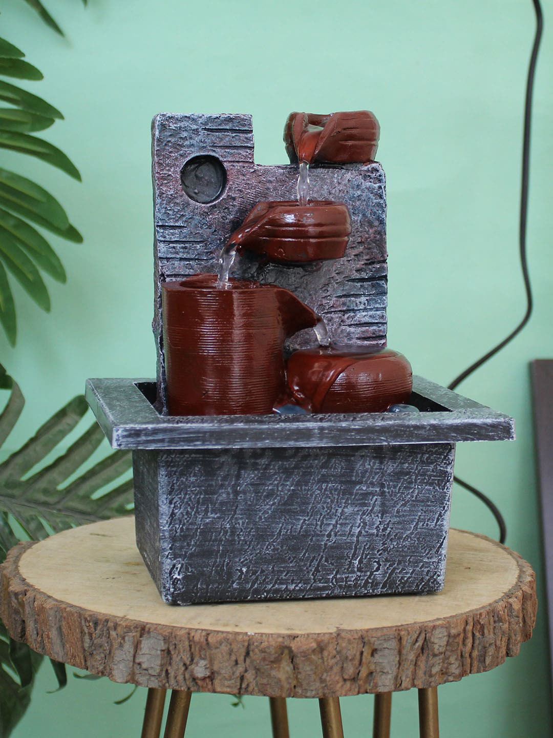TIED RIBBONS Grey & Brown Textured Table Top Water Fountain-image-37