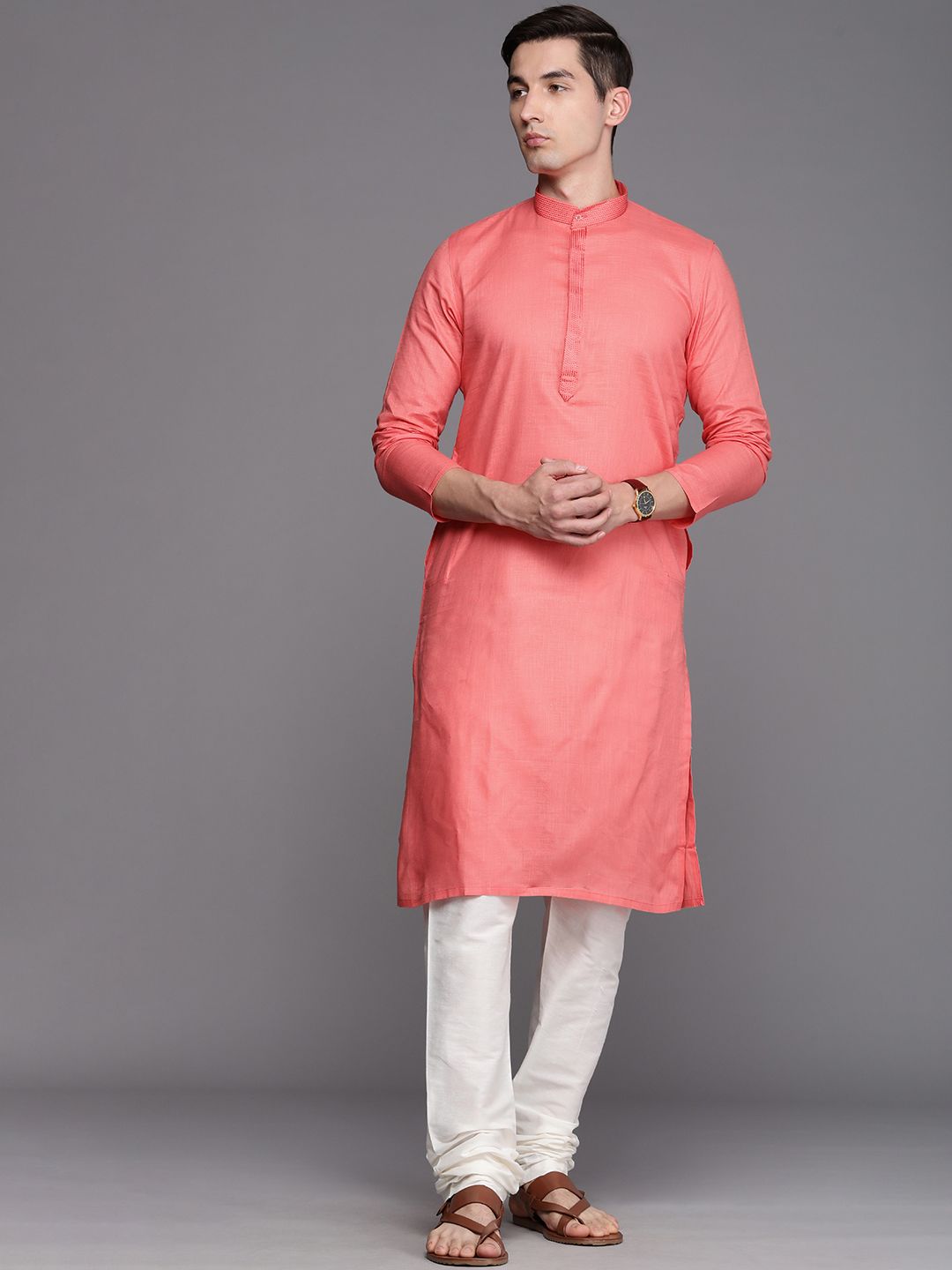 Manyavar Men Coral Kurta with Churidar-picture-31