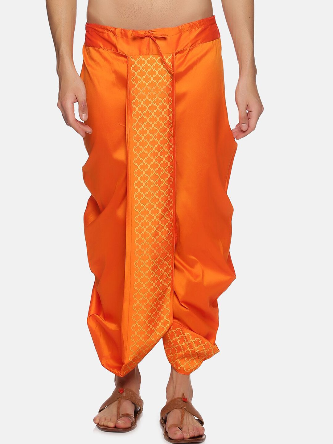 Sethukrishna Men Orange Printed Dhoti-image-33