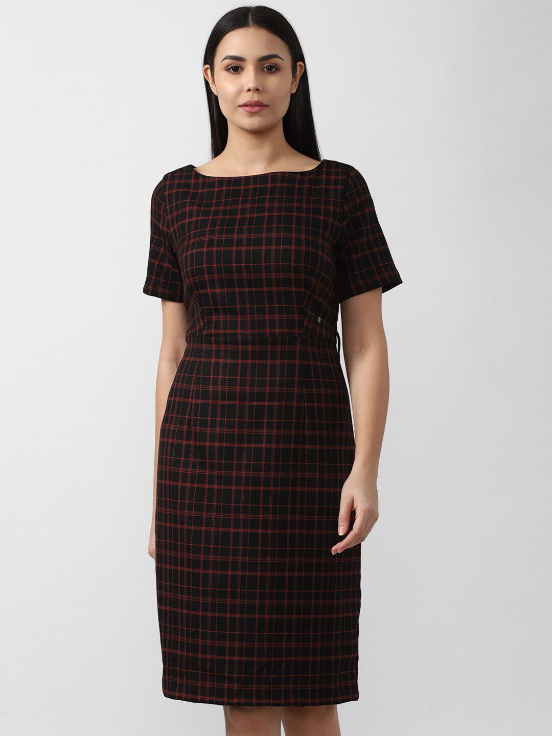 Buy Van Heusen Woman Black Checked Sheath Dress Find The Best Price Online In India