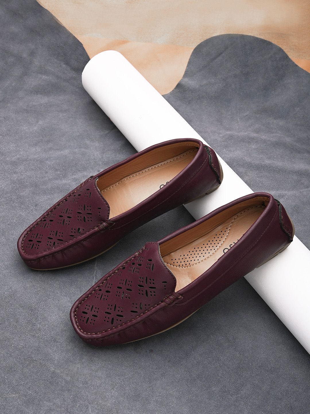El Paso Women Maroon Loafers-image-3