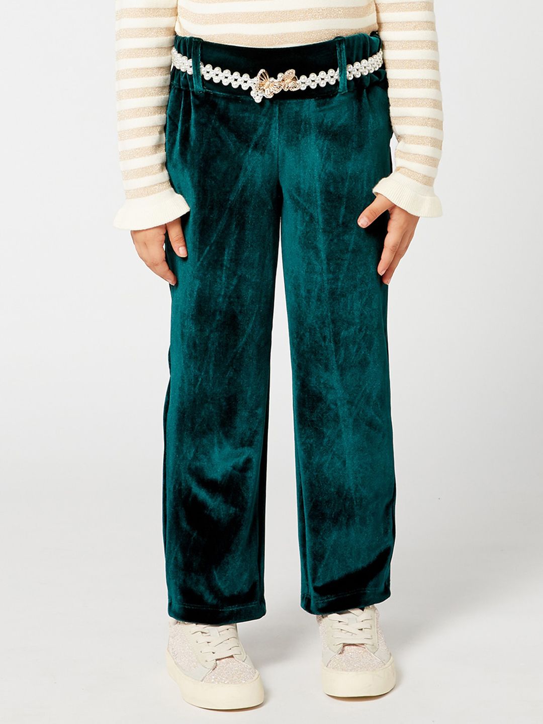 One Friday Girls Green Relaxed Straight Fit Trousers-picture-24