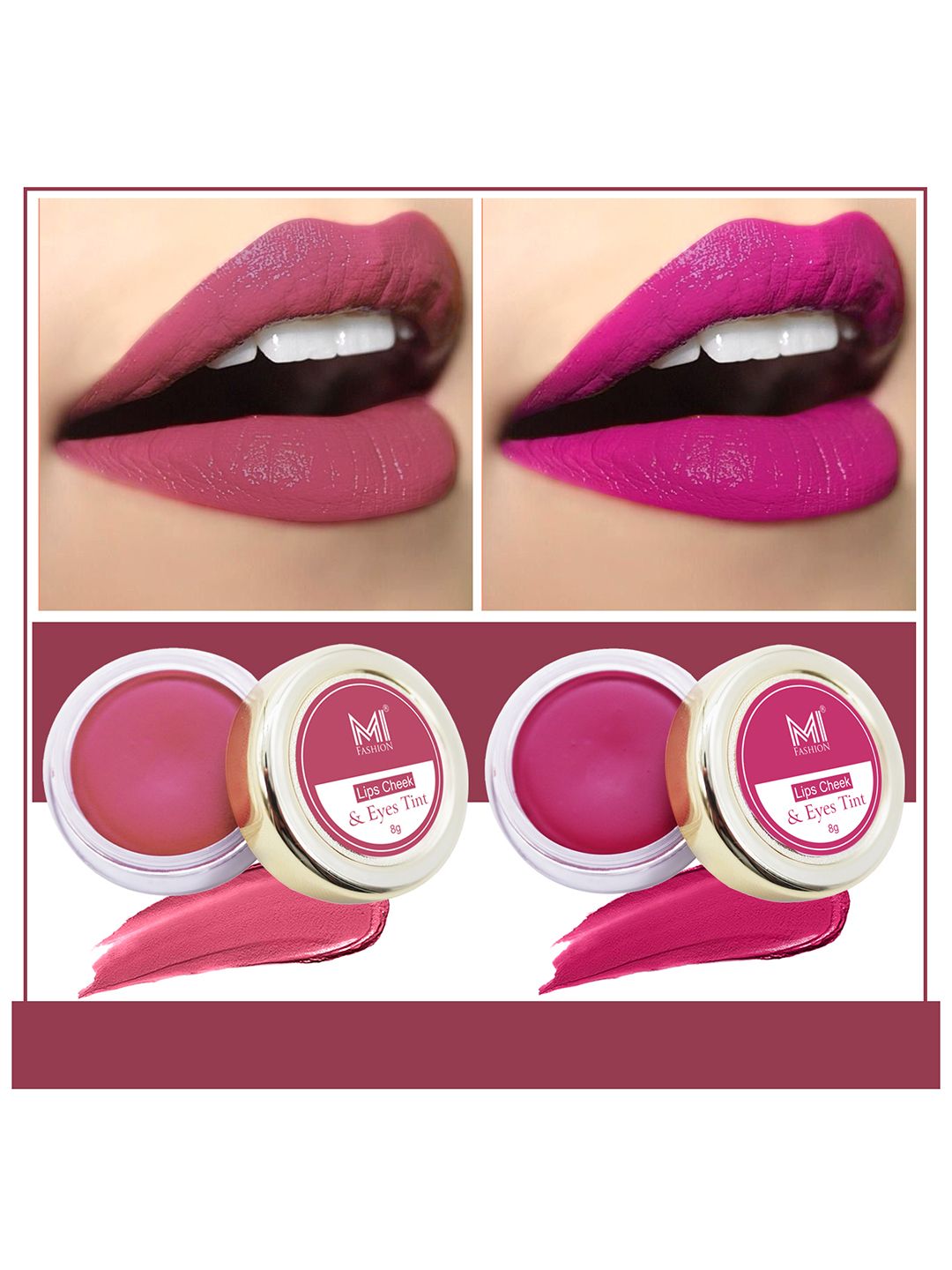 MI FASHION Set Of 2 Natural 3 In 1 Lips Cheek & Eyes Tint 8g Each- Peach & Magenta Pink-picture-10