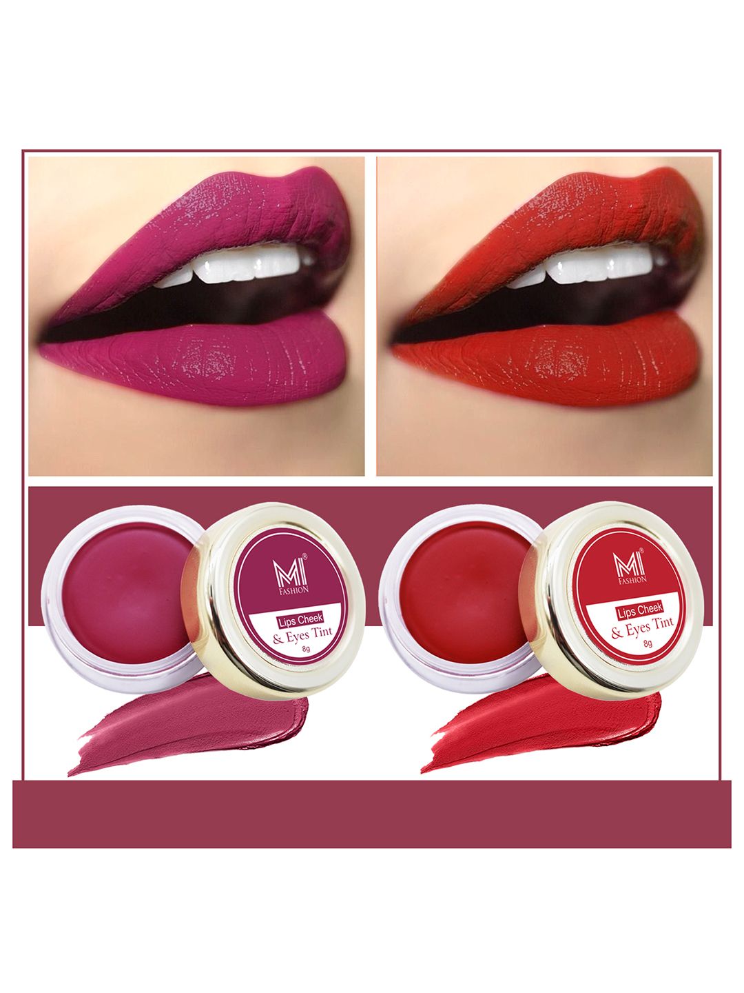 MI FASHION Set Of 2 Natural Lips Cheek & Eyes Tint 8g Each- Deep Carmine Pink Red & Red-picture-11
