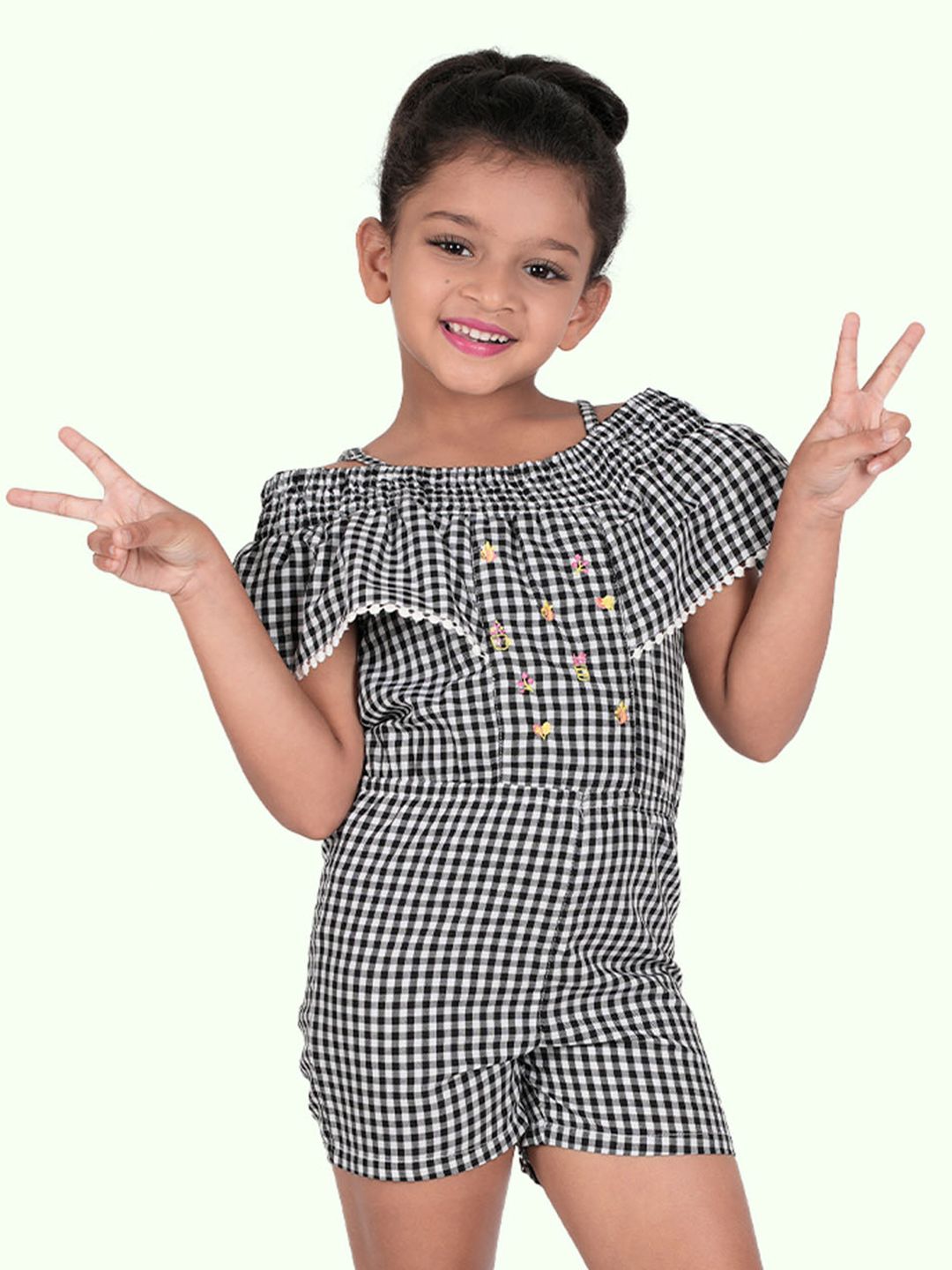 Zalio Girls Black & White Checked Jumpsuit-image-26