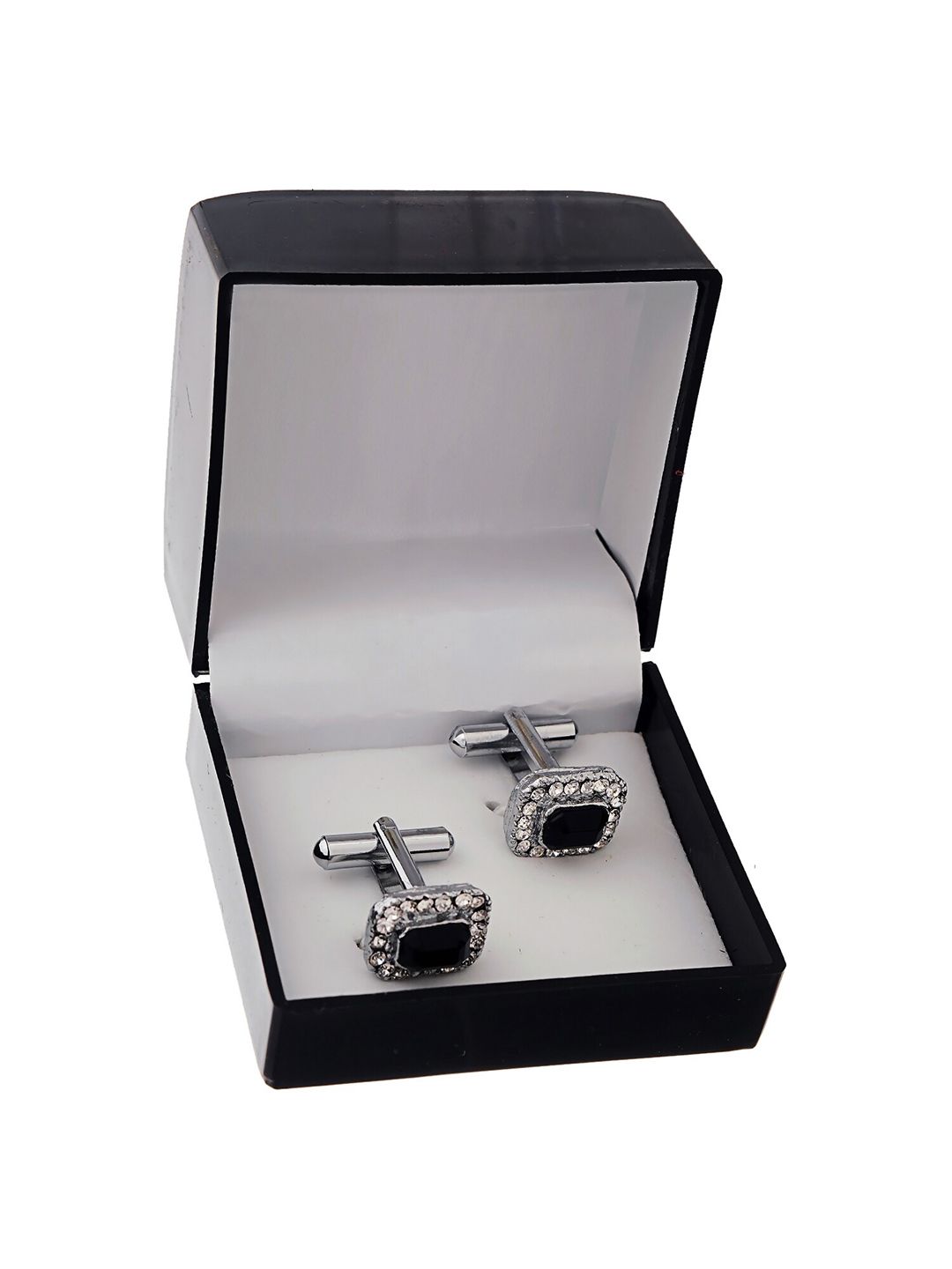 LUCKY JEWELLERY Silver-Toned & Black Cufflink-picture-22