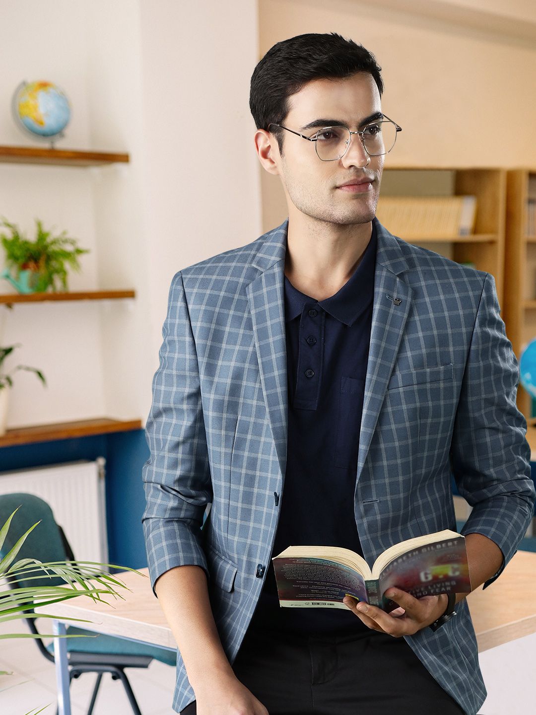 Louis Philippe Men Checked Single-Breasted Slim-Fit Blazer-picture-28