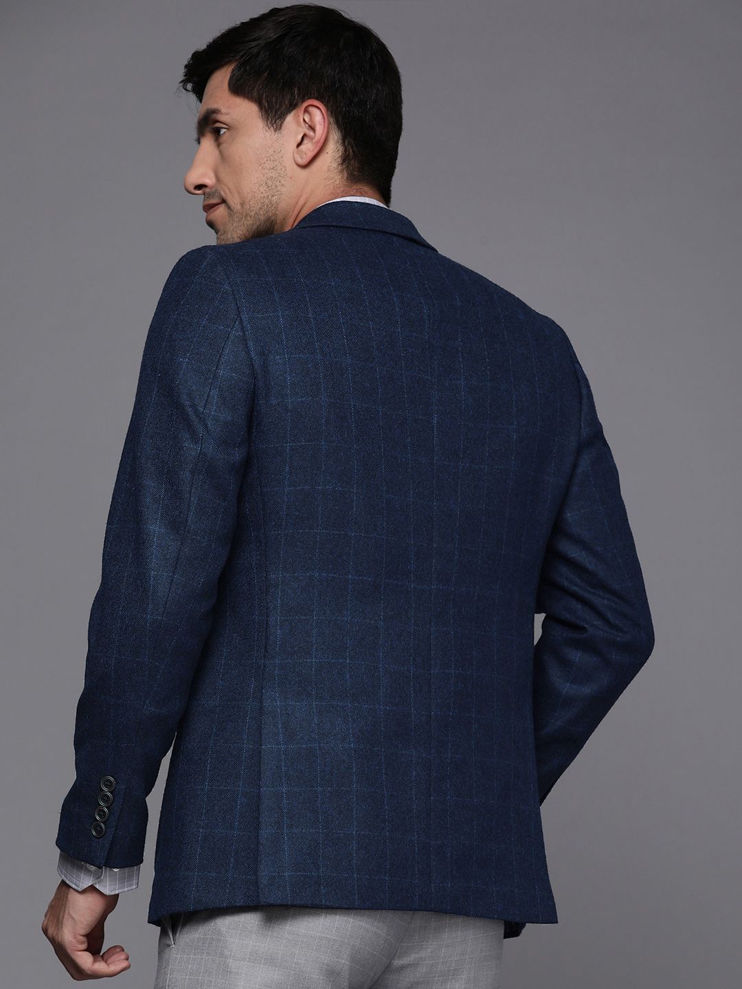 Buy Louis Philippe Louis Philippe Men Woolen Checked Single-Breasted  Tailored Tweeds Formal Blazer at Redfynd