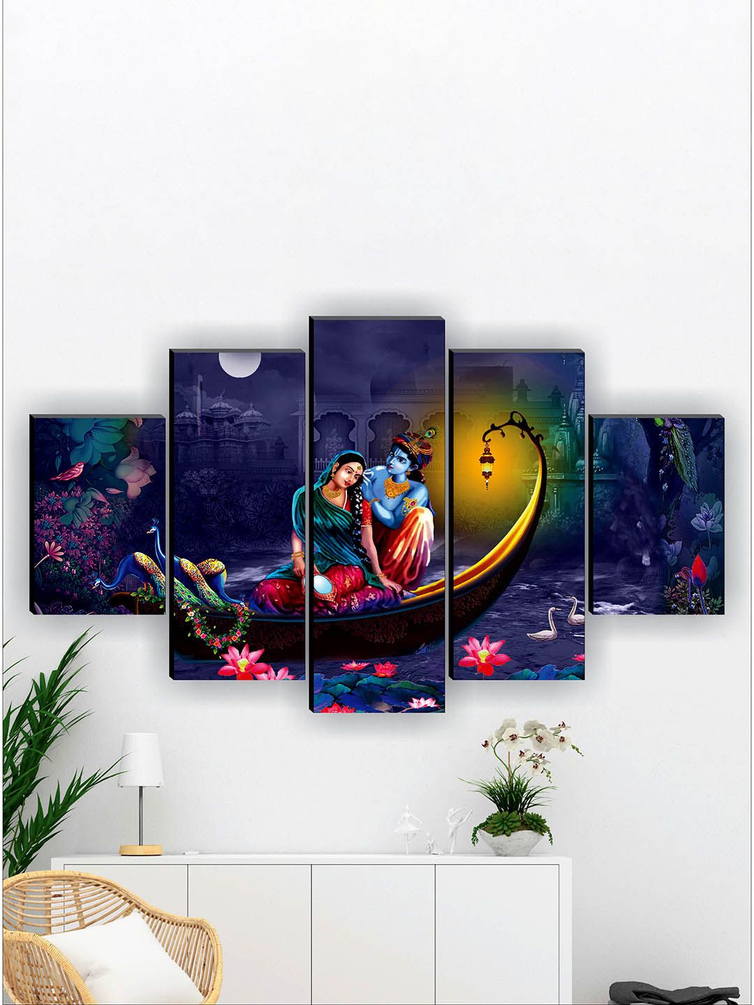 SAF Blue & Red 5 Pieces Radha Krishna Wall Art-picture-40