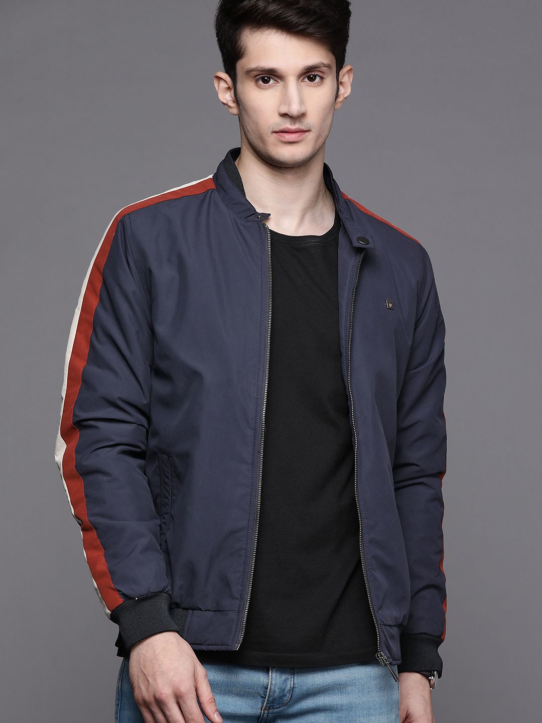 50% OFF on Louis Philippe Jeans Men Black Solid Denim Jacket With Side  Stripes on Myntra