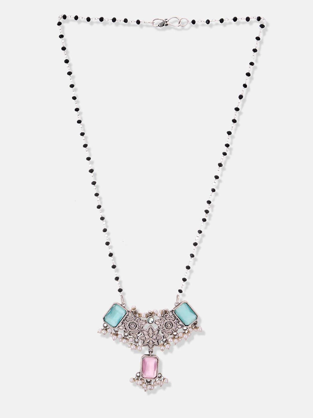 ATIBELLE Silver-Toned & Blue German Silver Silver-Plated Handcrafted Necklace
