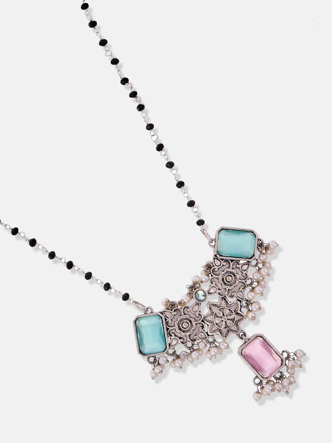 ATIBELLE Silver-Toned & Blue German Silver Silver-Plated Handcrafted Necklace