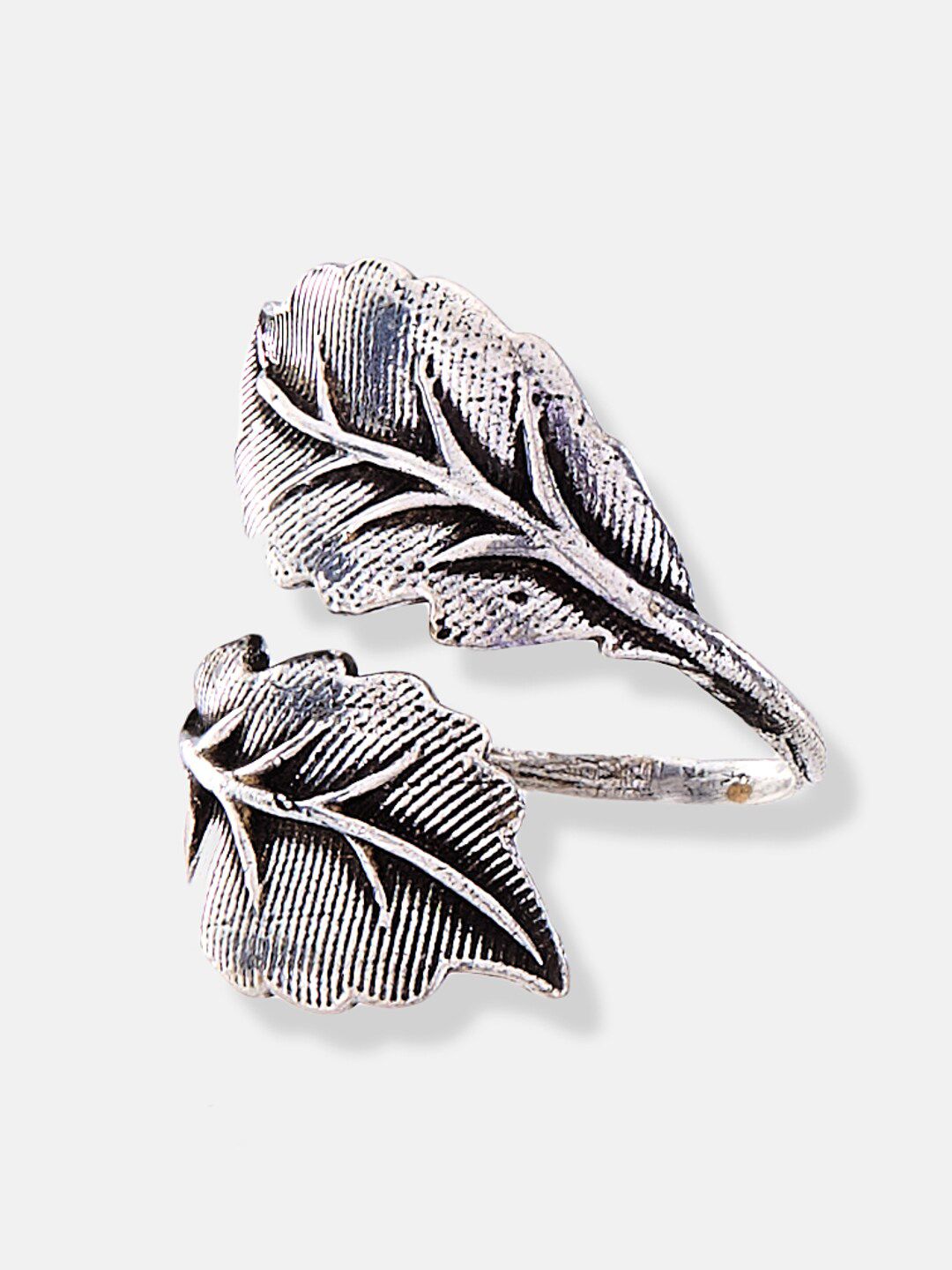 ATIBELLE Oxidised Silver-Plated Leaf Inspired Adjustable Finger Ring