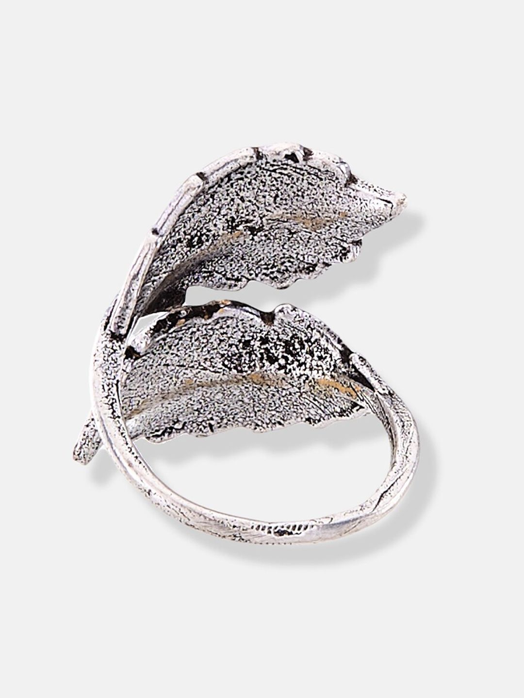 ATIBELLE Oxidised Silver-Plated Leaf Inspired Adjustable Finger Ring
