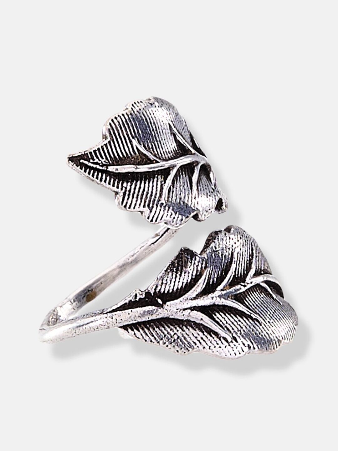 ATIBELLE Oxidised Silver-Plated Leaf Inspired Adjustable Finger Ring
